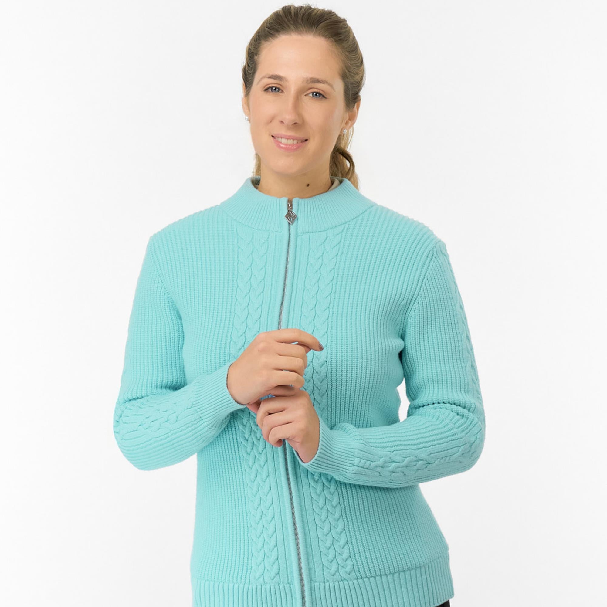 Pure Golf Sophia Elena Knit Lined Ladies Golf Cardigan Retro Blue