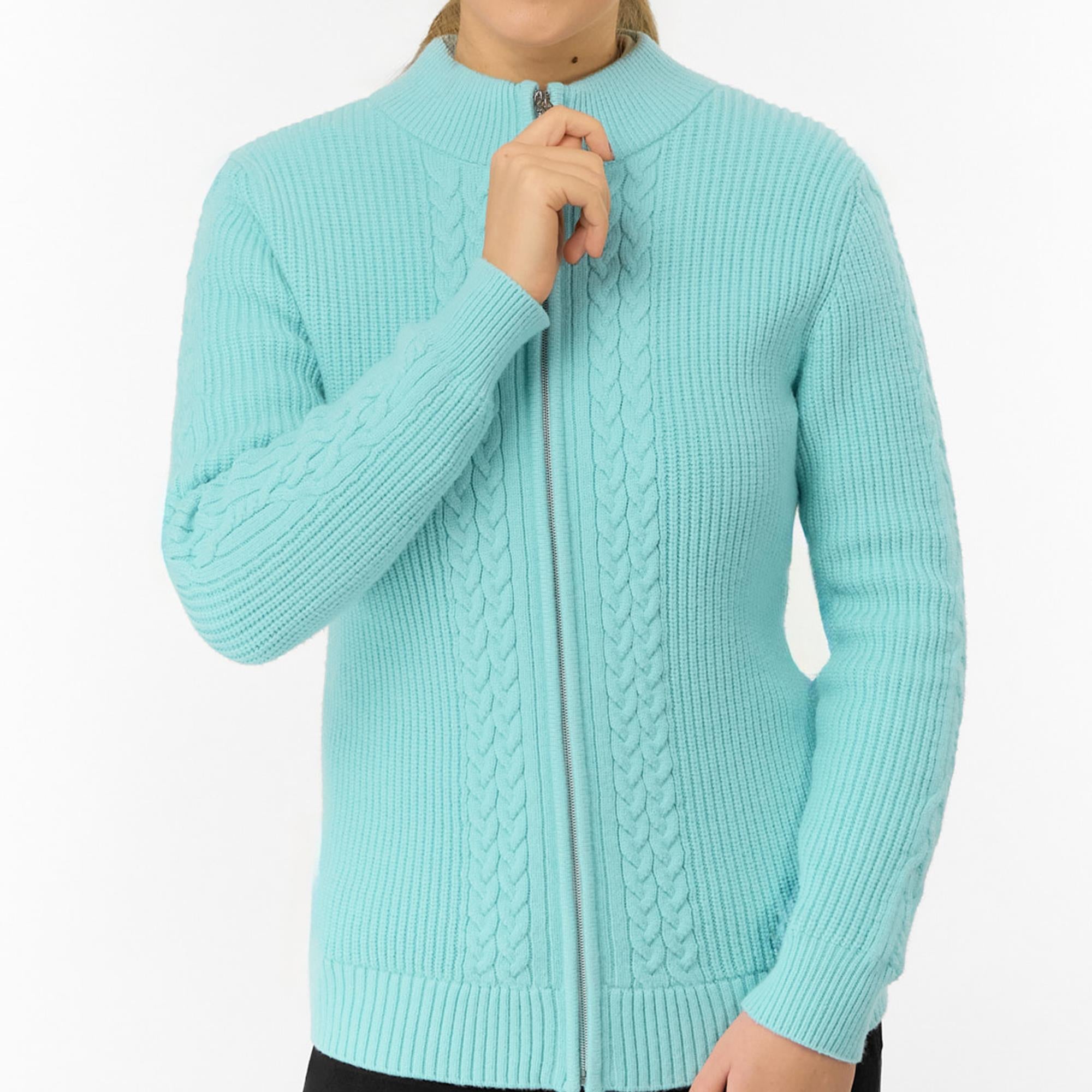 Pure Golf Sophia Elena Knit Lined Ladies Golf Cardigan Retro Blue