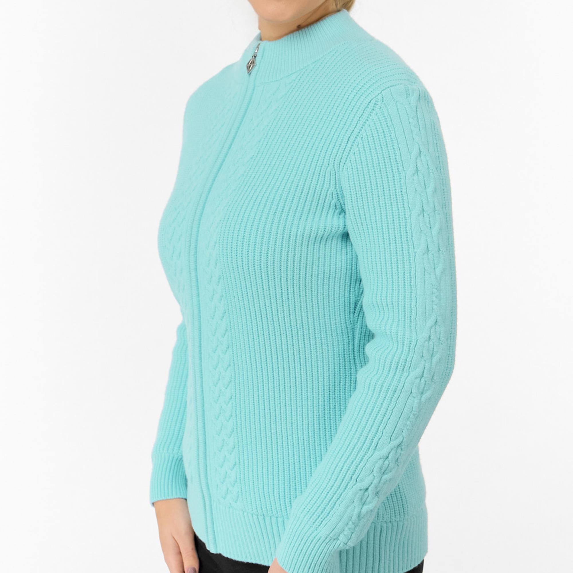 Pure Golf Sophia Elena Knit Lined Ladies Golf Cardigan Retro Blue