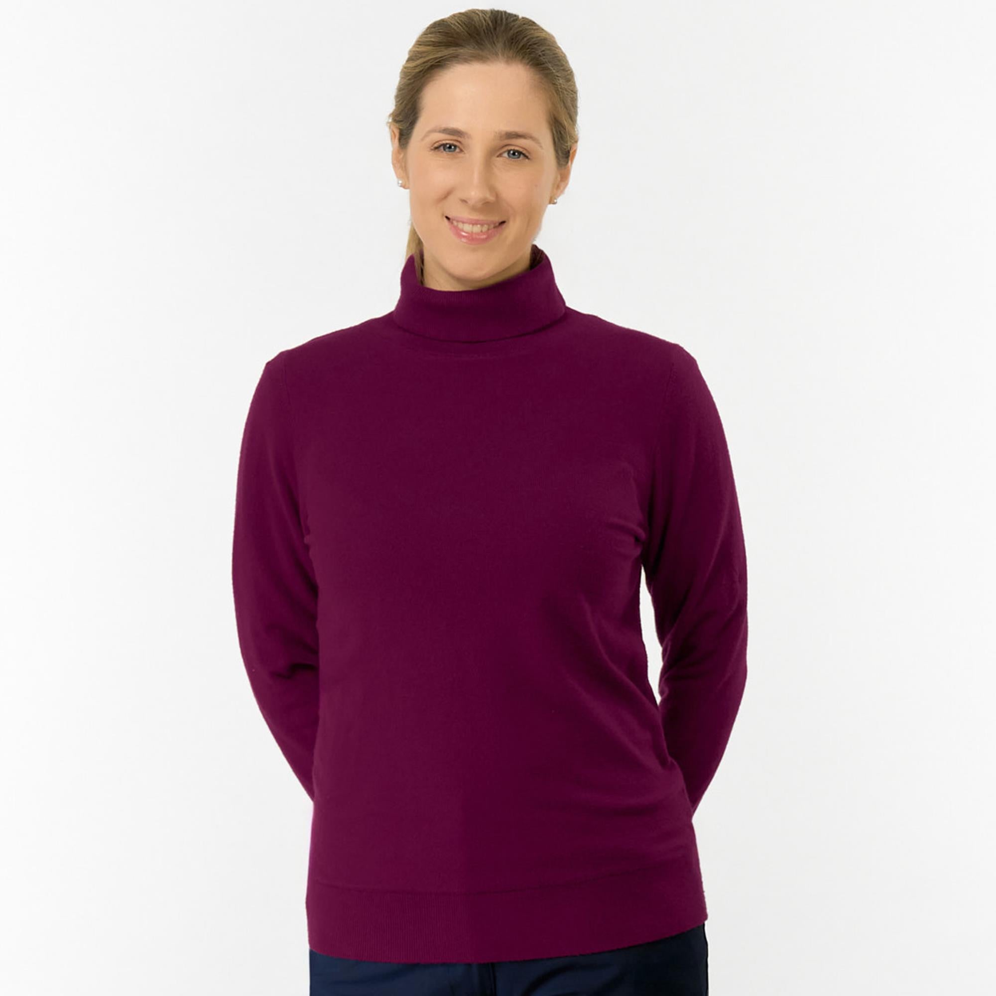 Pure Golf Sarah Super Soft Roll Neck Faux Fur Lining Ladies Pullover Morello Cherry