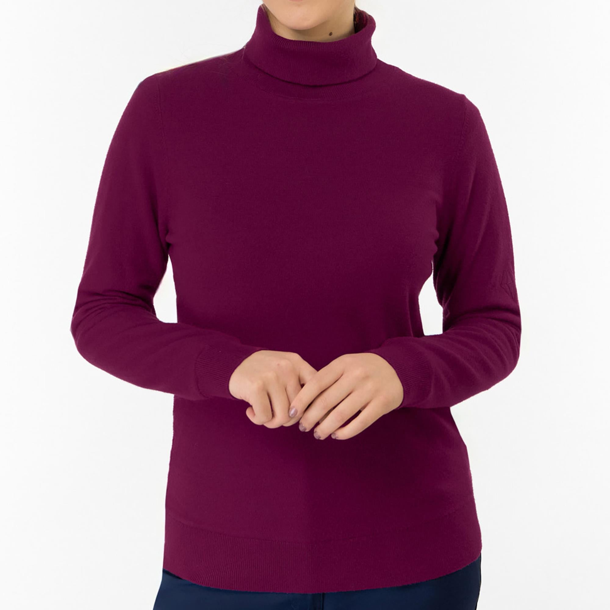 Pure Golf Sarah Super Soft Roll Neck Faux Fur Lining Ladies Pullover Morello Cherry