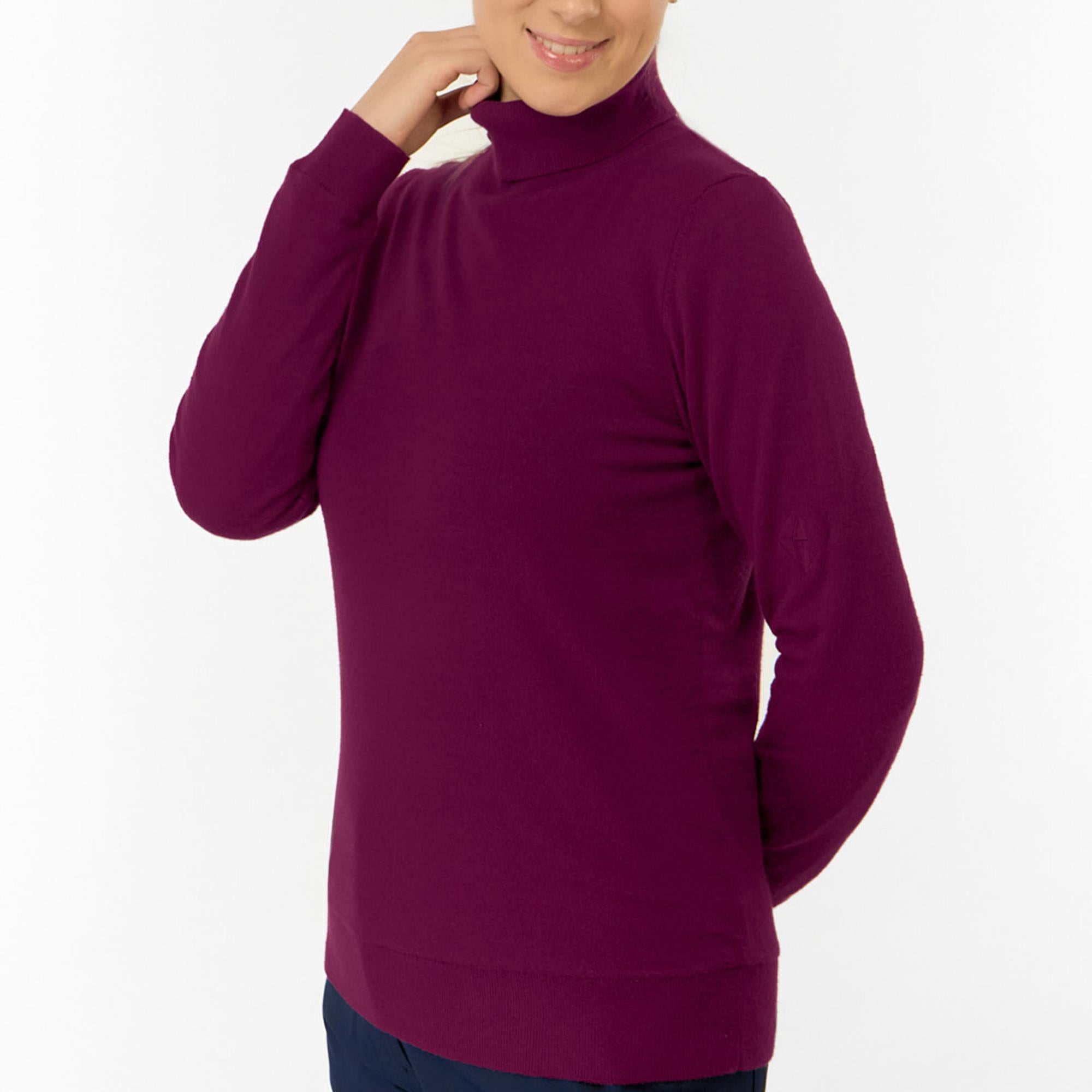 Pure Golf Sarah Super Soft Roll Neck Faux Fur Lining Ladies Pullover Morello Cherry