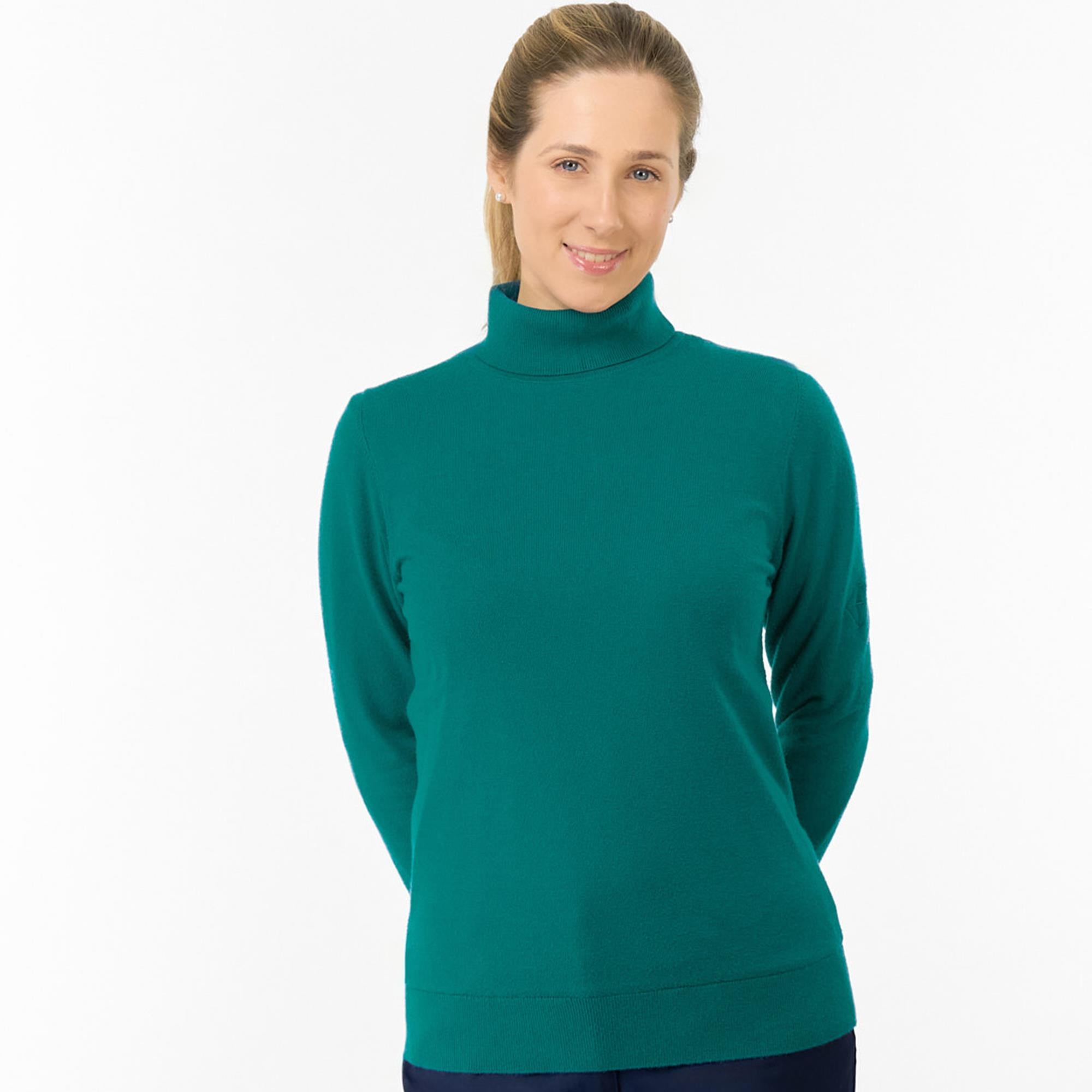 Pure Golf Sarah Super Soft Roll Neck Faux Fur Lining Ladies Pullover Deep Teal
