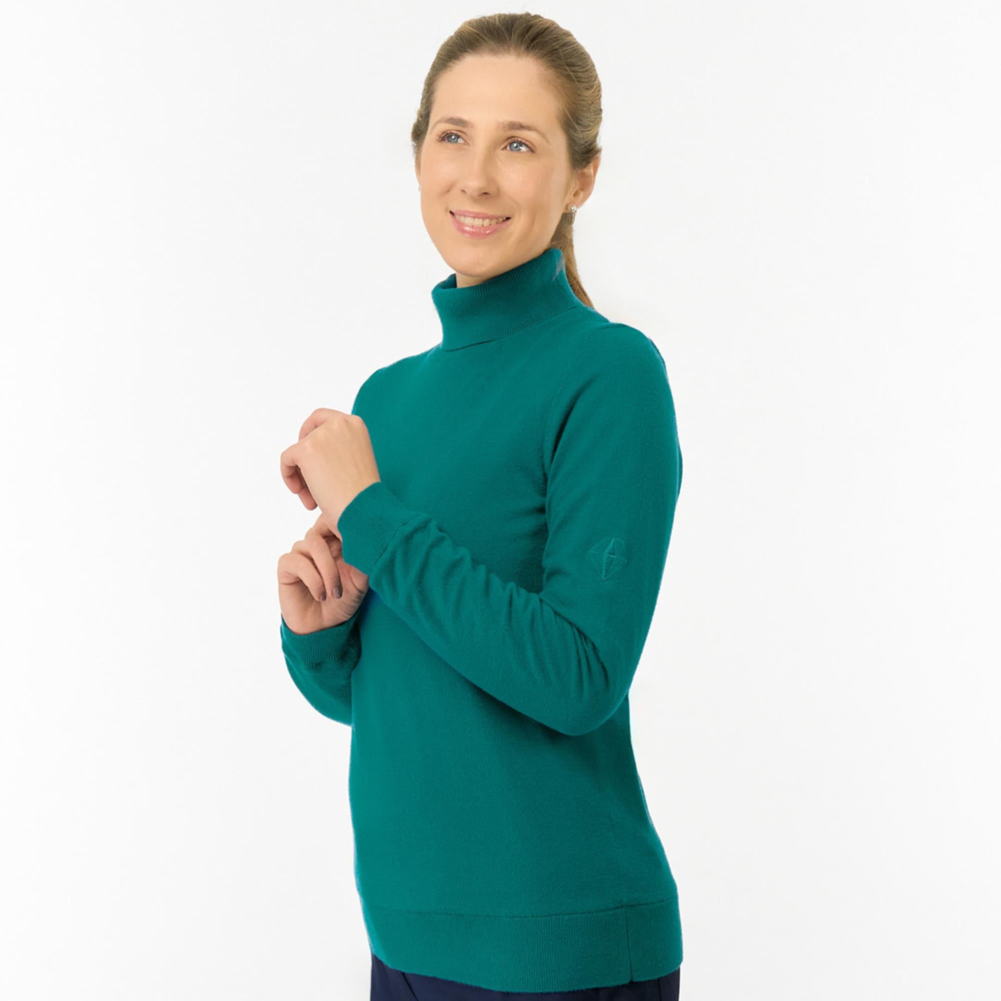 Pure Golf Sarah Super Soft Roll Neck Faux Fur Lining Ladies Pullover Deep Teal