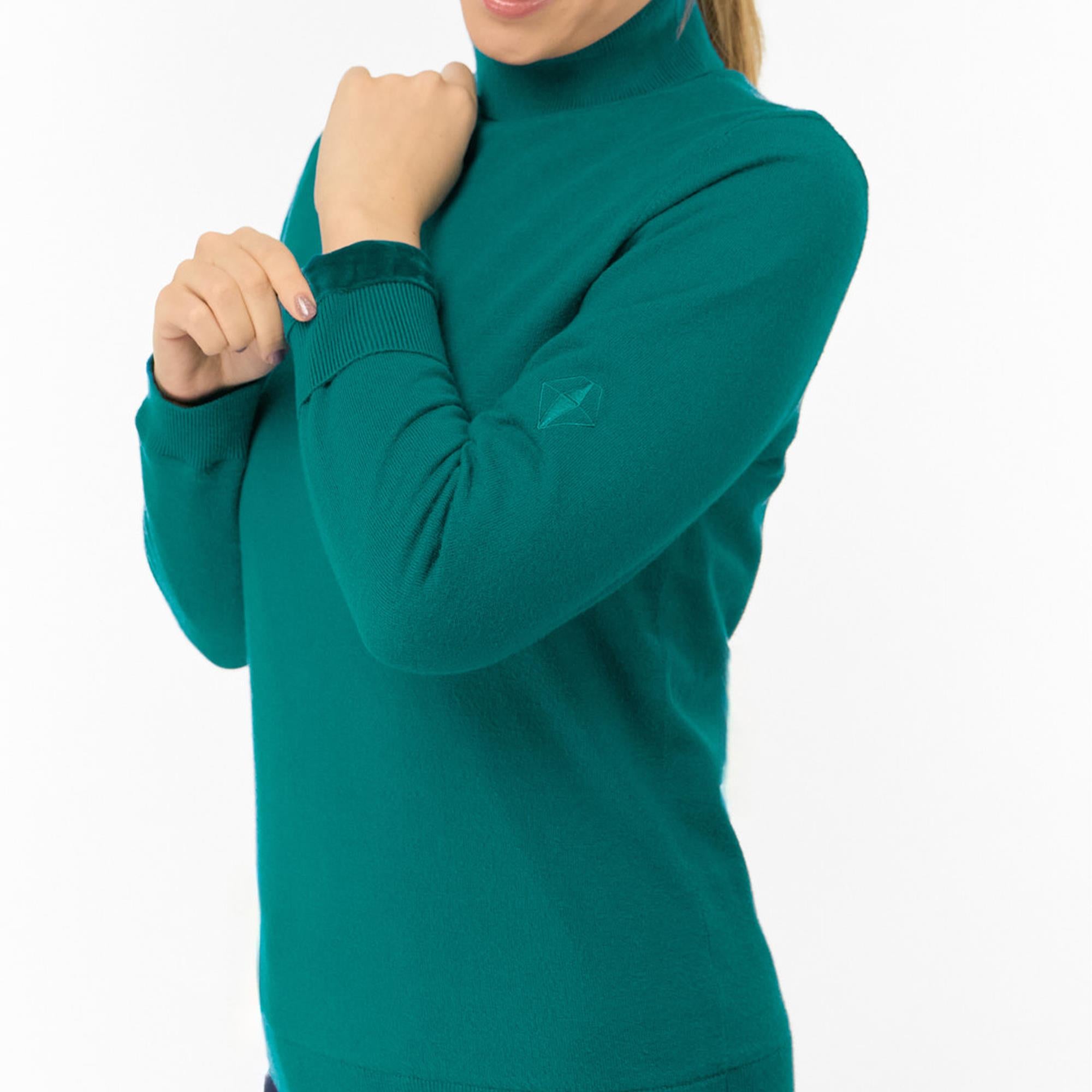 Pure Golf Sarah Super Soft Roll Neck Faux Fur Lining Ladies Pullover Deep Teal
