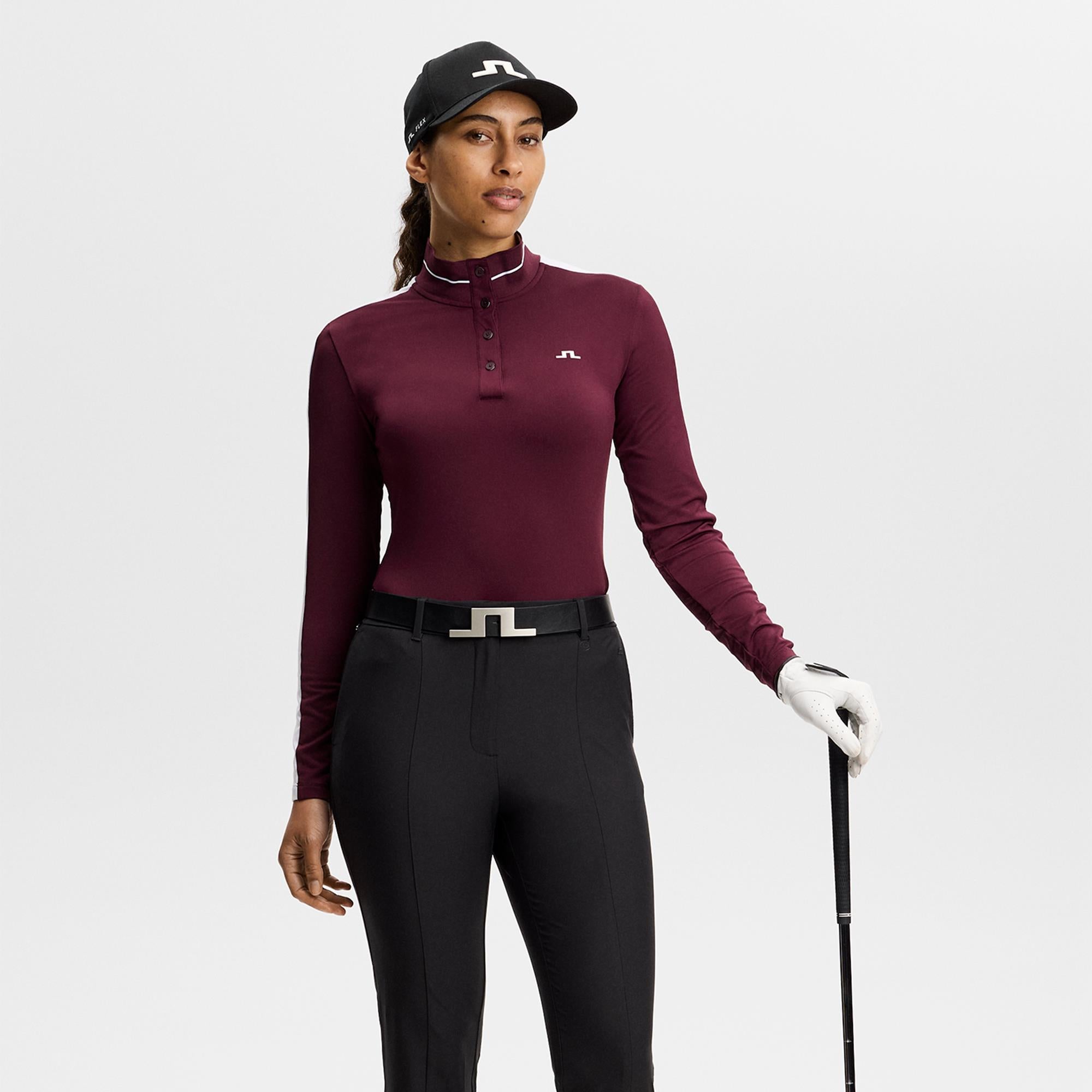 J Lindeberg Hertta Ladies Long Sleeve Golf Polo Shirt Winetasting