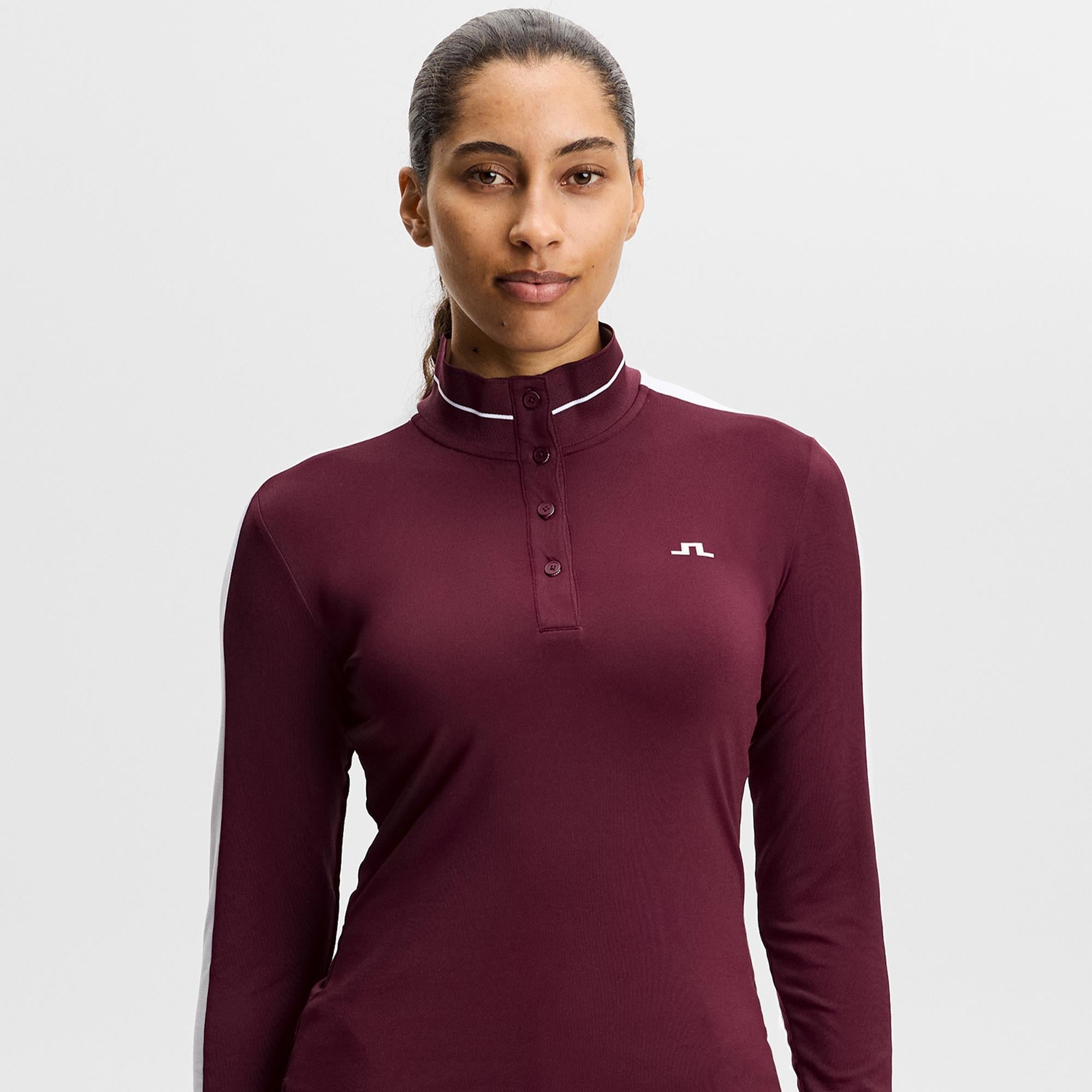 J Lindeberg Hertta Ladies Long Sleeve Golf Polo Shirt Winetasting