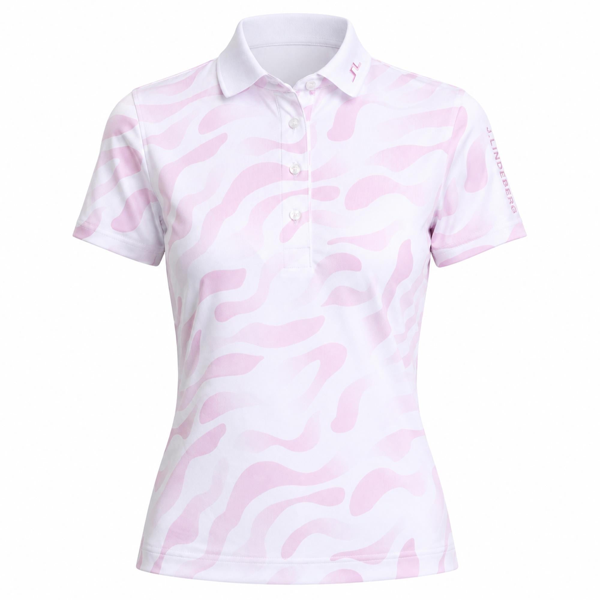 J Lindeberg Tour Tech Print Ladies Golf Polo Shirt Bunker Fade White Orchid