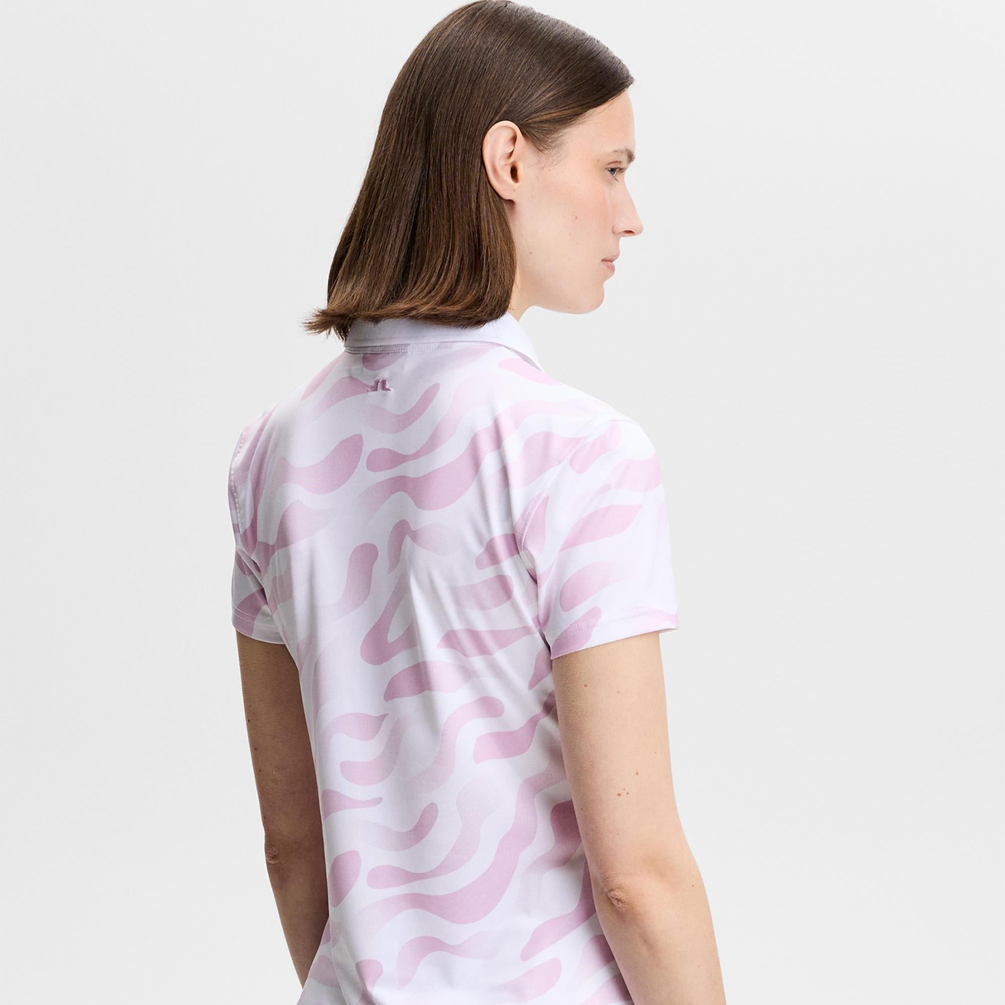 J Lindeberg Tour Tech Print Ladies Golf Polo Shirt Bunker Fade White Orchid