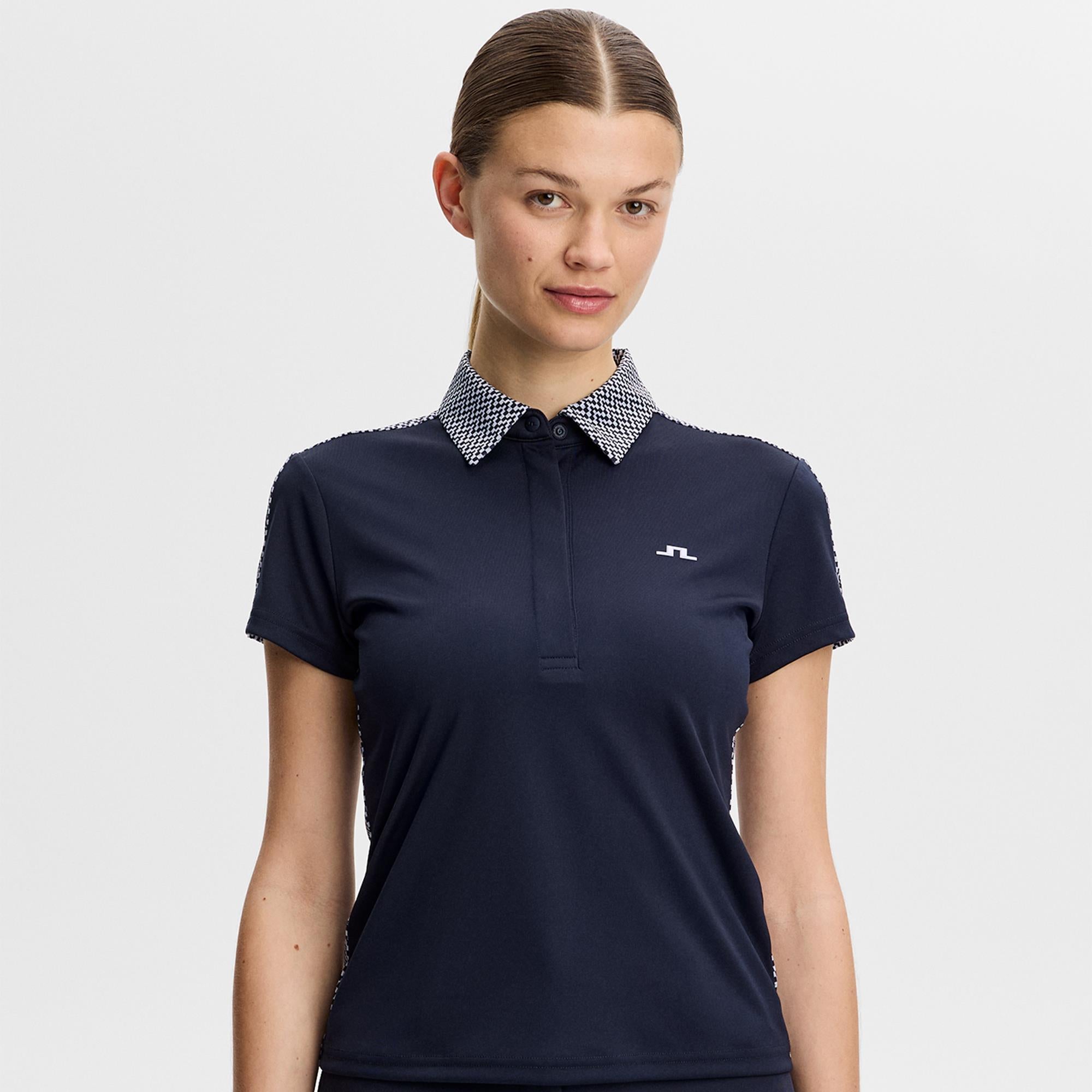 J Lindeberg Cara Print Ladies Golf Polo Shirt Navy