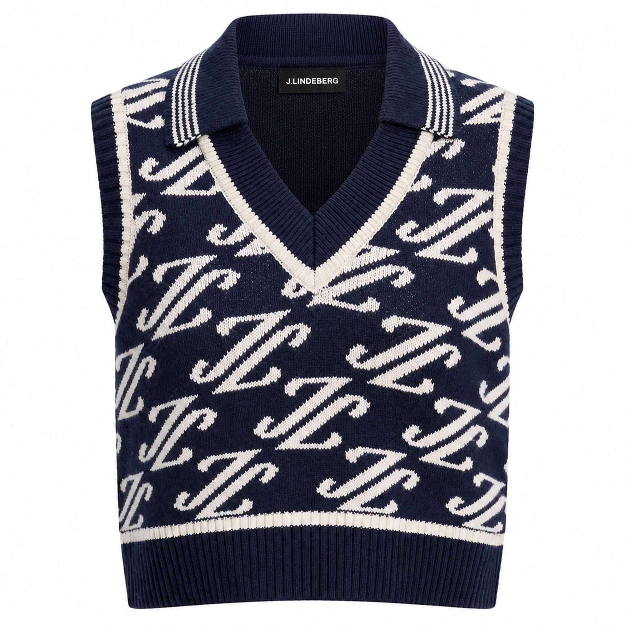 J Lindeberg Phoebe Jacquard Knit Vest Cardi Jacquard Navy