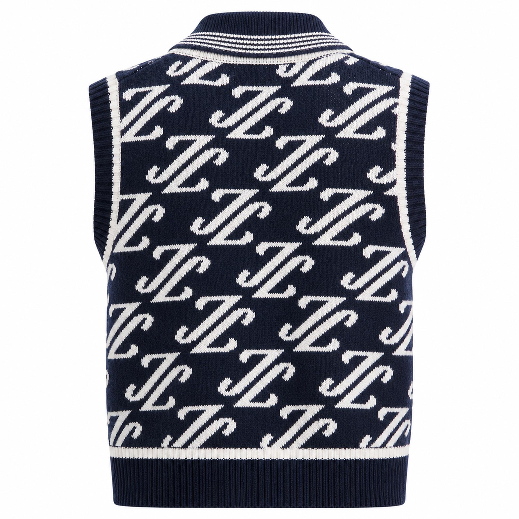 J Lindeberg Phoebe Jacquard Knit Vest Cardi Jacquard Navy