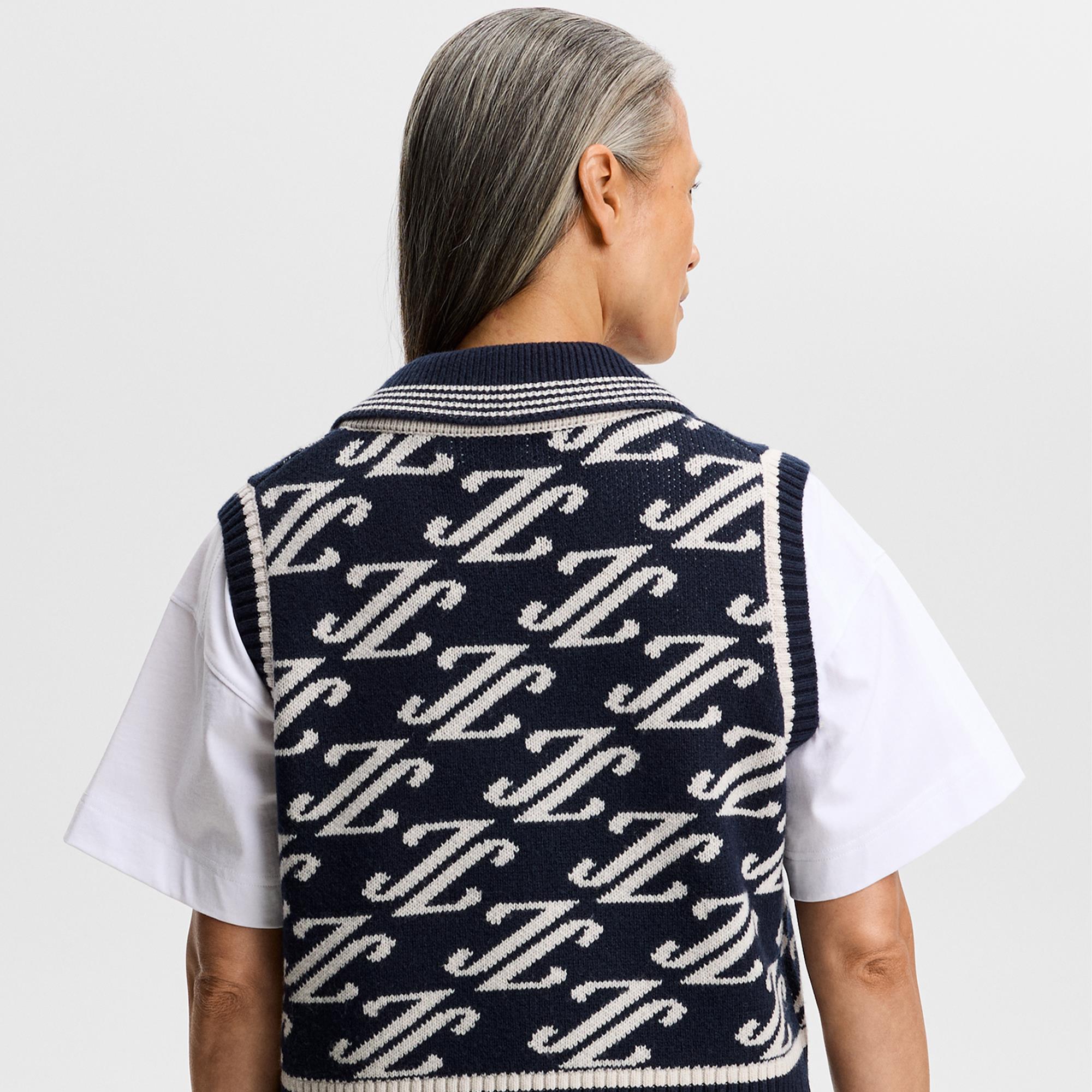 J Lindeberg Phoebe Jacquard Knit Vest Cardi Jacquard Navy