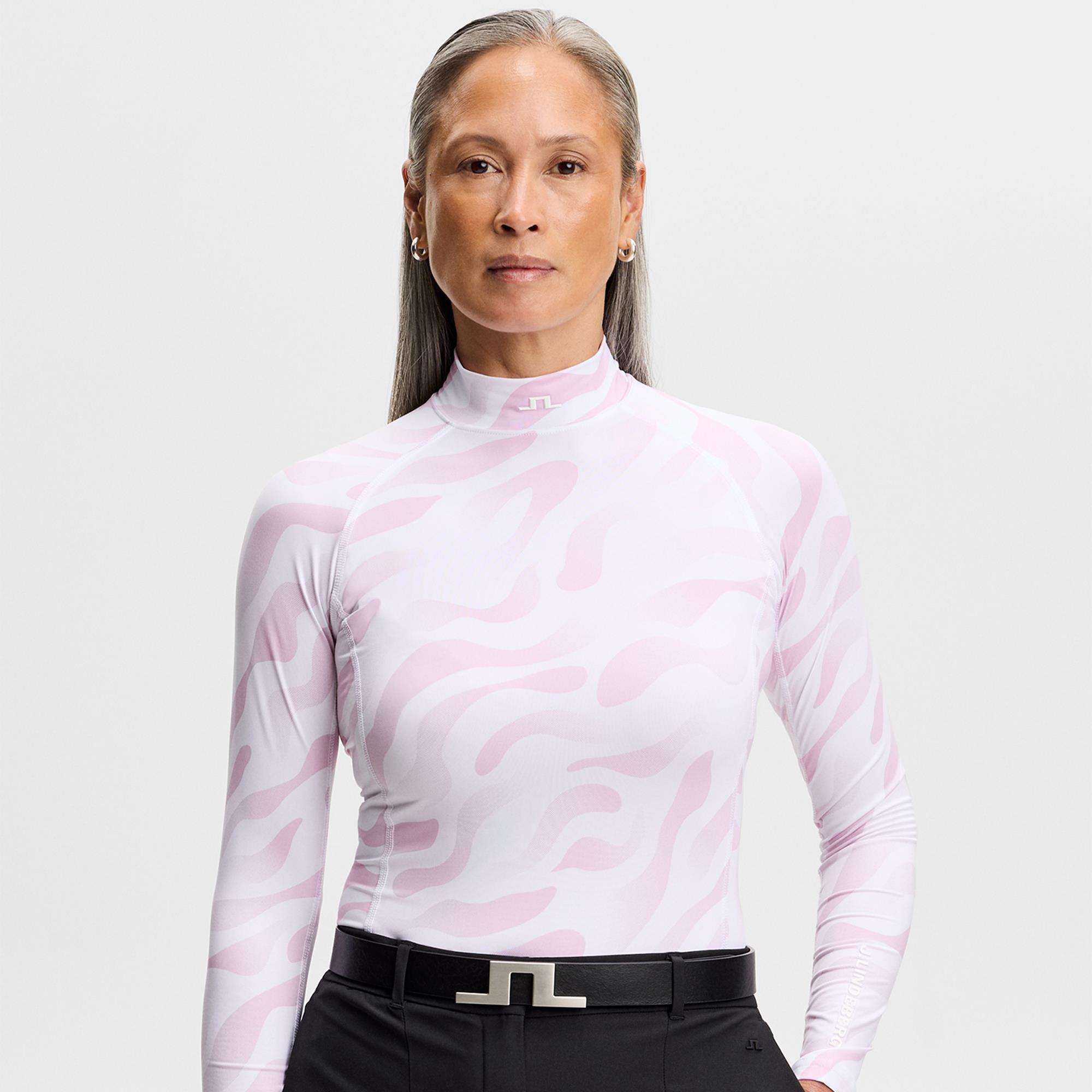 J Lindeberg Ella Print Ladies Compression Golf Top Bunker Fade White Orchid