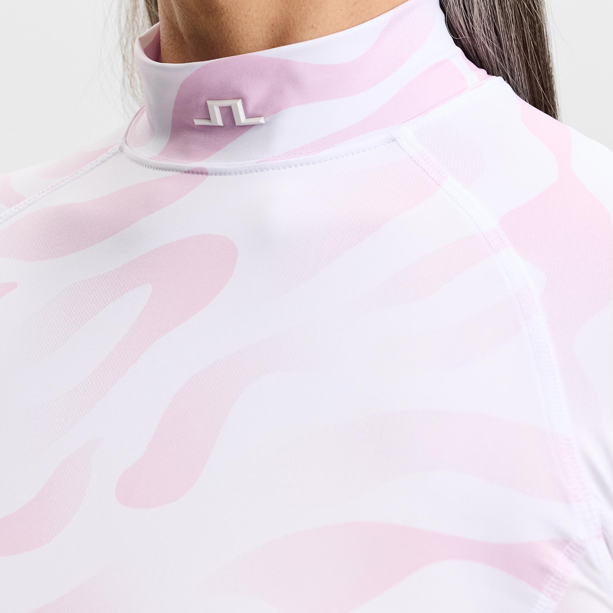 J Lindeberg Ella Print Ladies Compression Golf Top Bunker Fade White Orchid