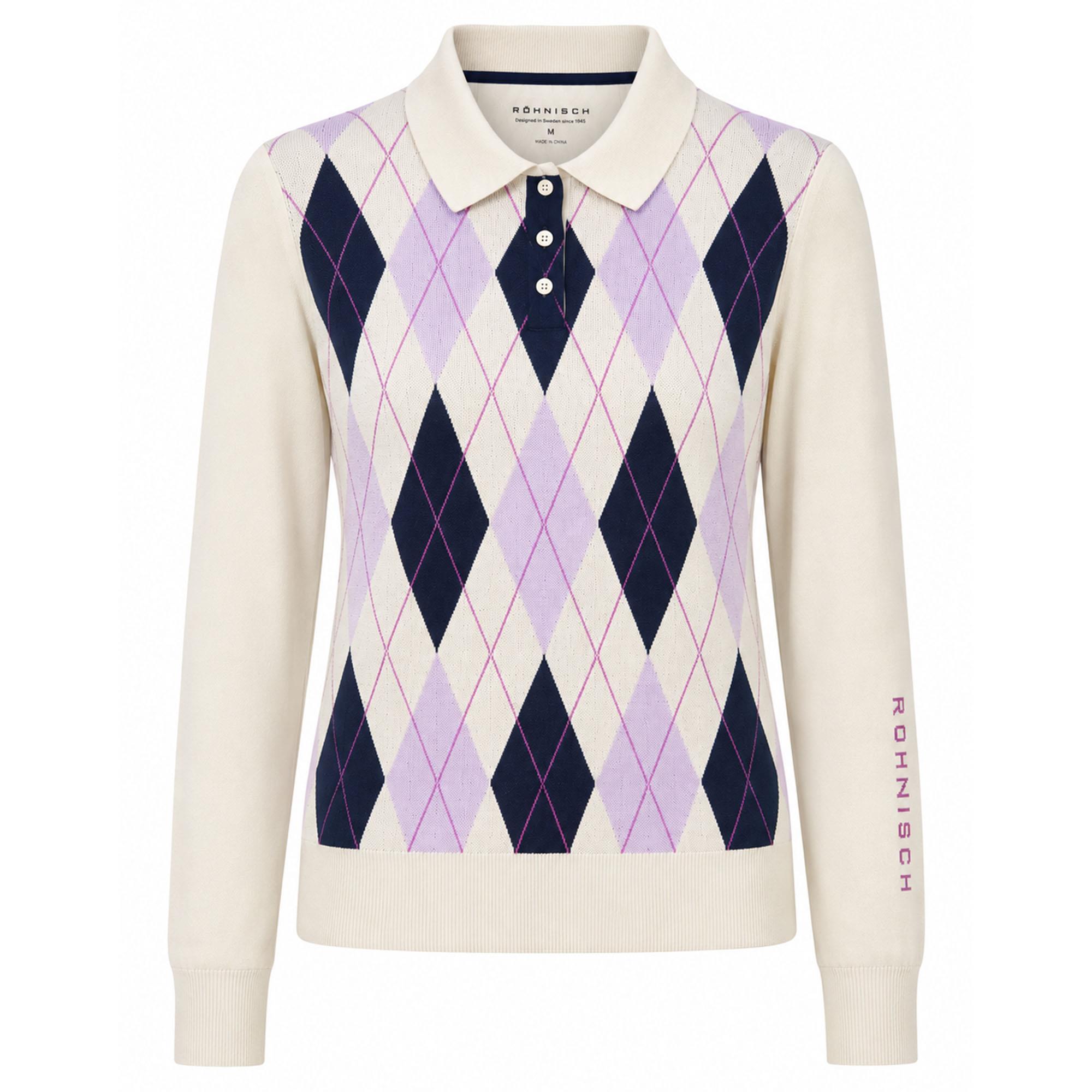 Rohnisch Heritage Knitted Ladies Golf Polo Shirt Orchid Argyle