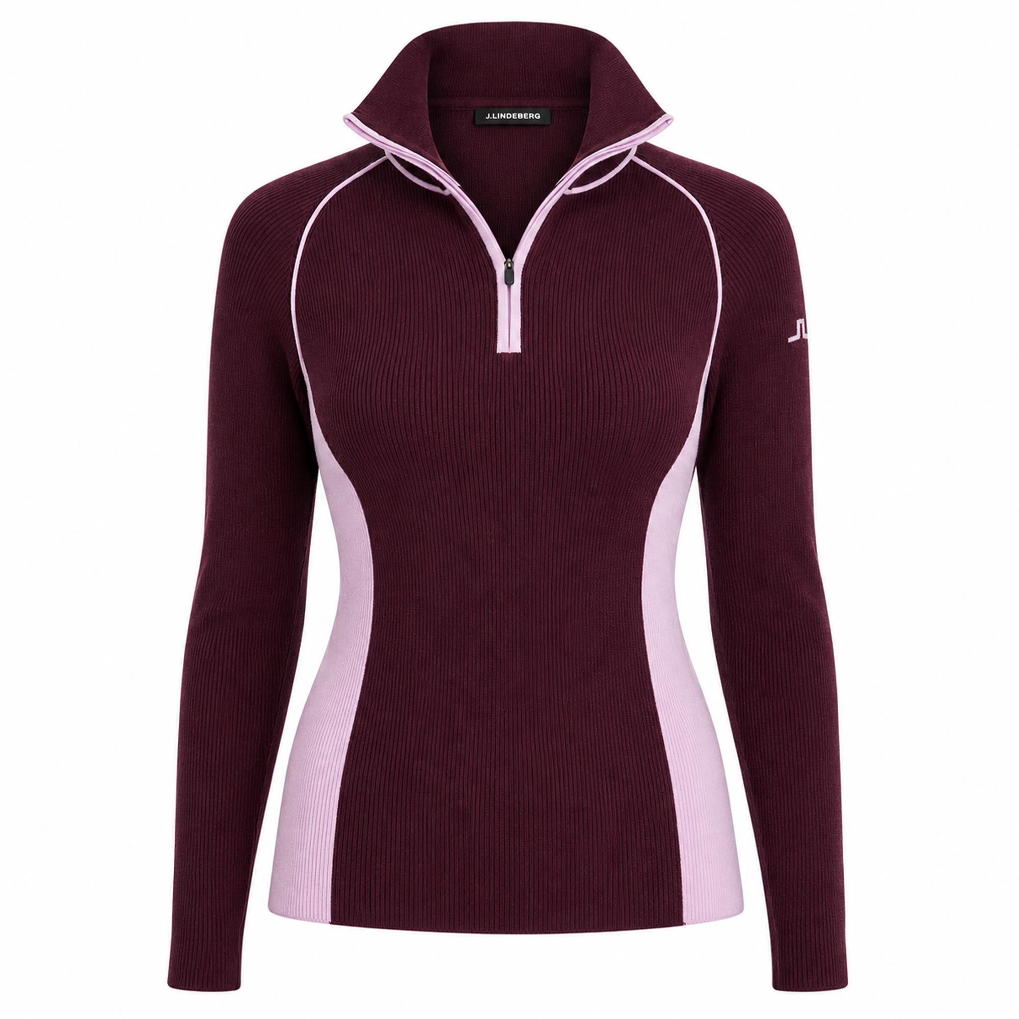 J Lindeberg Valley Knitted Rib Ladies Quarter Zip Sweater Winetasting