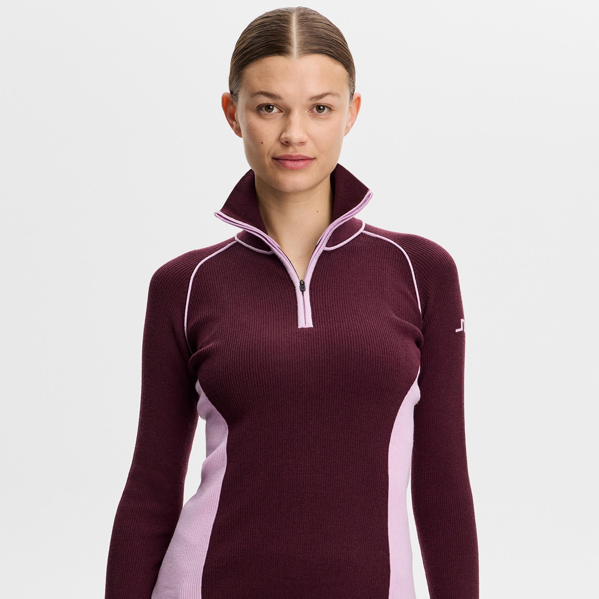 J Lindeberg Valley Knitted Rib Ladies Quarter Zip Sweater Winetasting