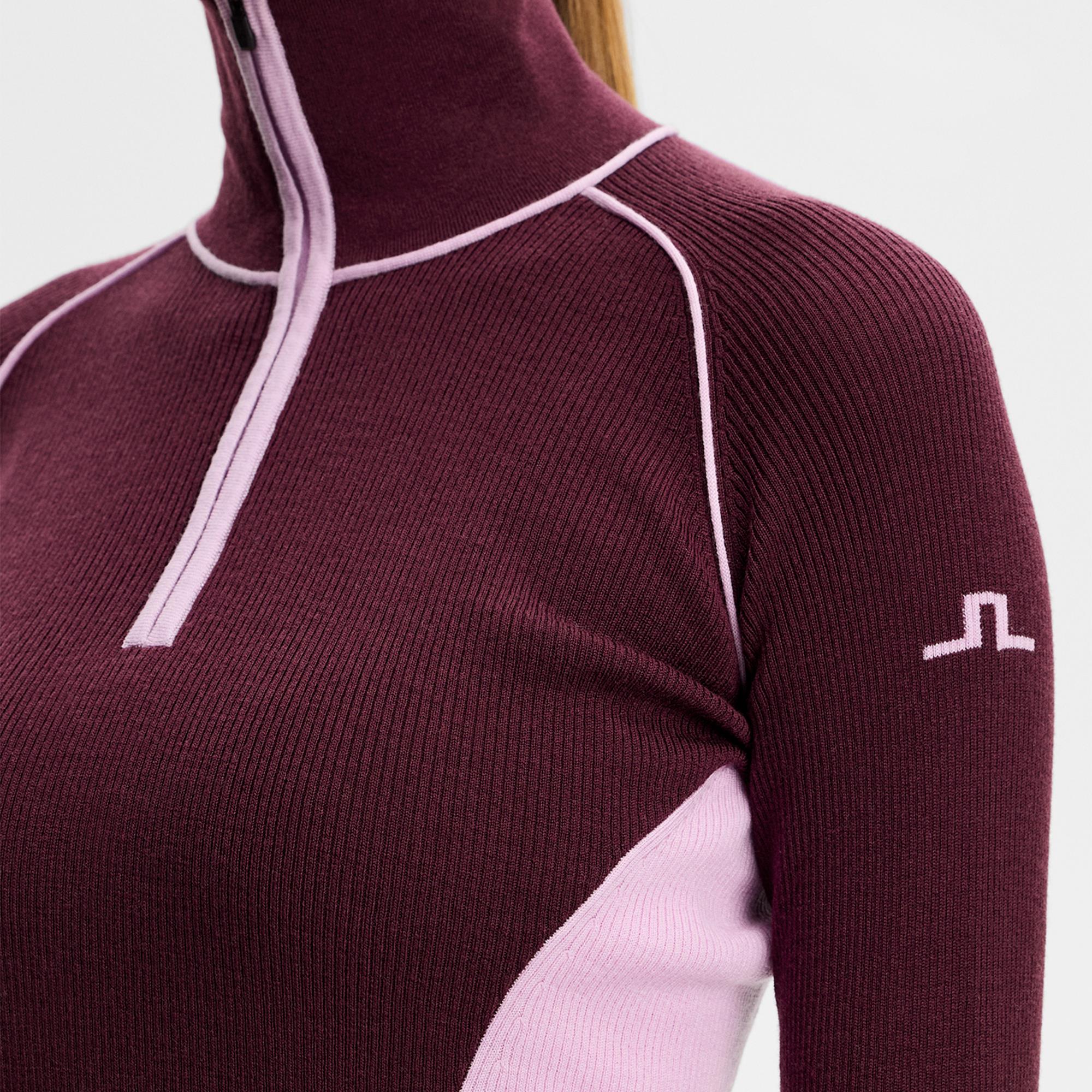 J Lindeberg Valley Knitted Rib Ladies Quarter Zip Sweater Winetasting