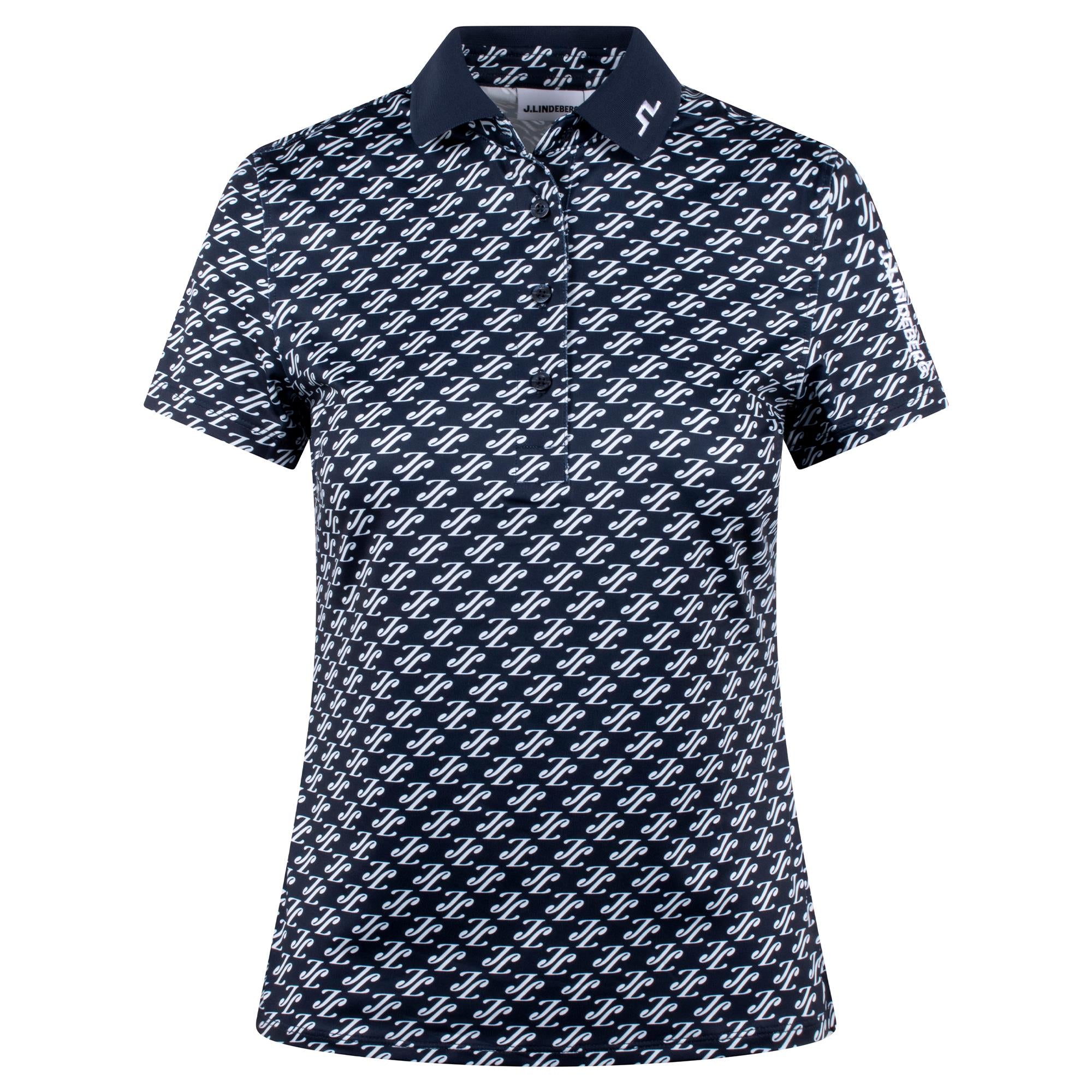 J Lindeberg Tour Tech Print Ladies Golf Polo Shirt Cardi Jacquard Navy
