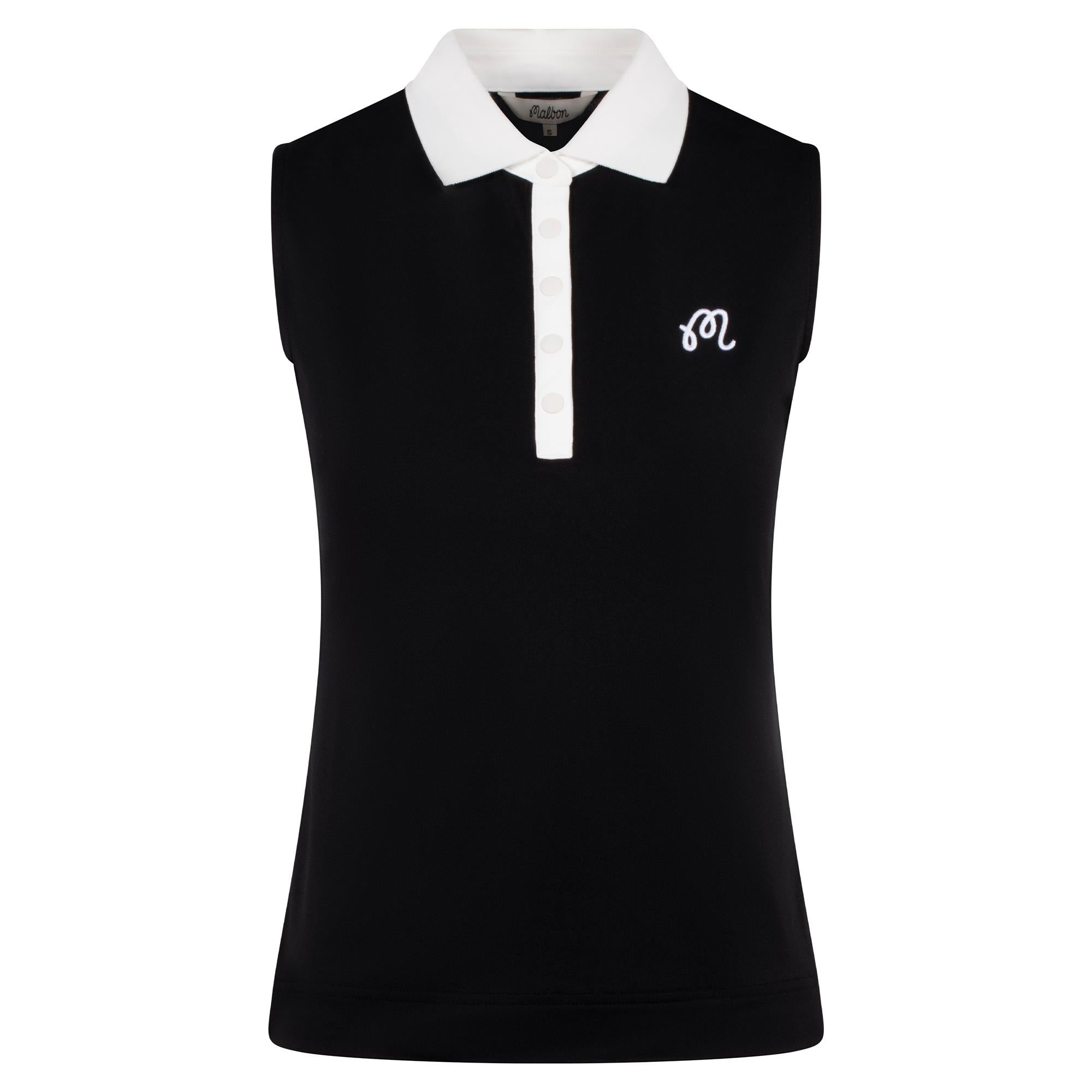 Malbon Golf Icons Claudia Ladies Sleeveless Golf Polo Shirt Black