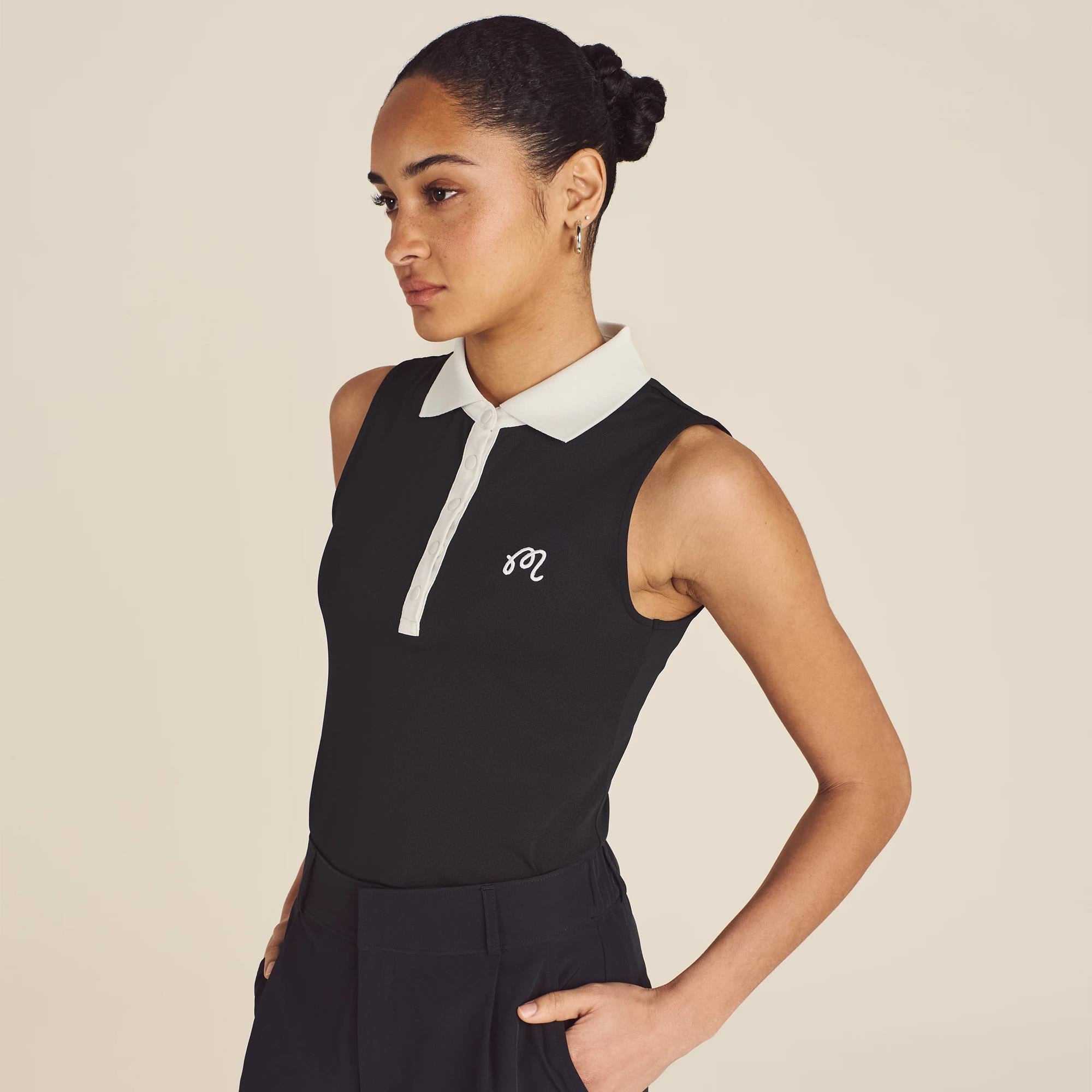 Malbon Golf Icons Claudia Ladies Sleeveless Golf Polo Shirt Black