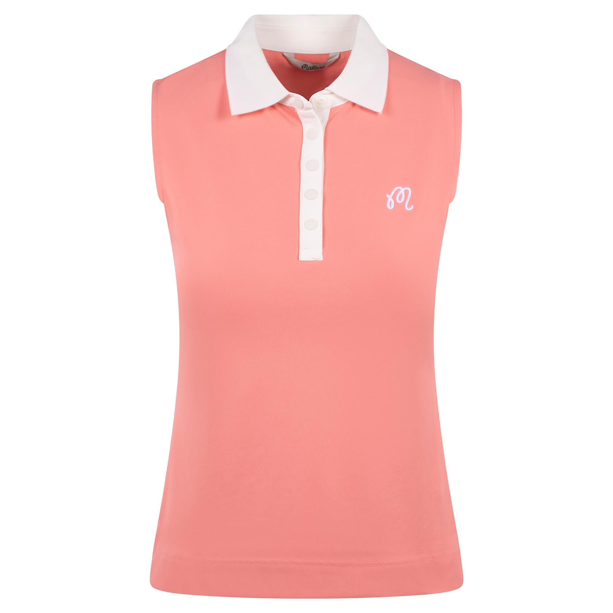 Malbon Golf Icons Claudia Ladies Sleeveless Golf Polo Shirt Coral Haze