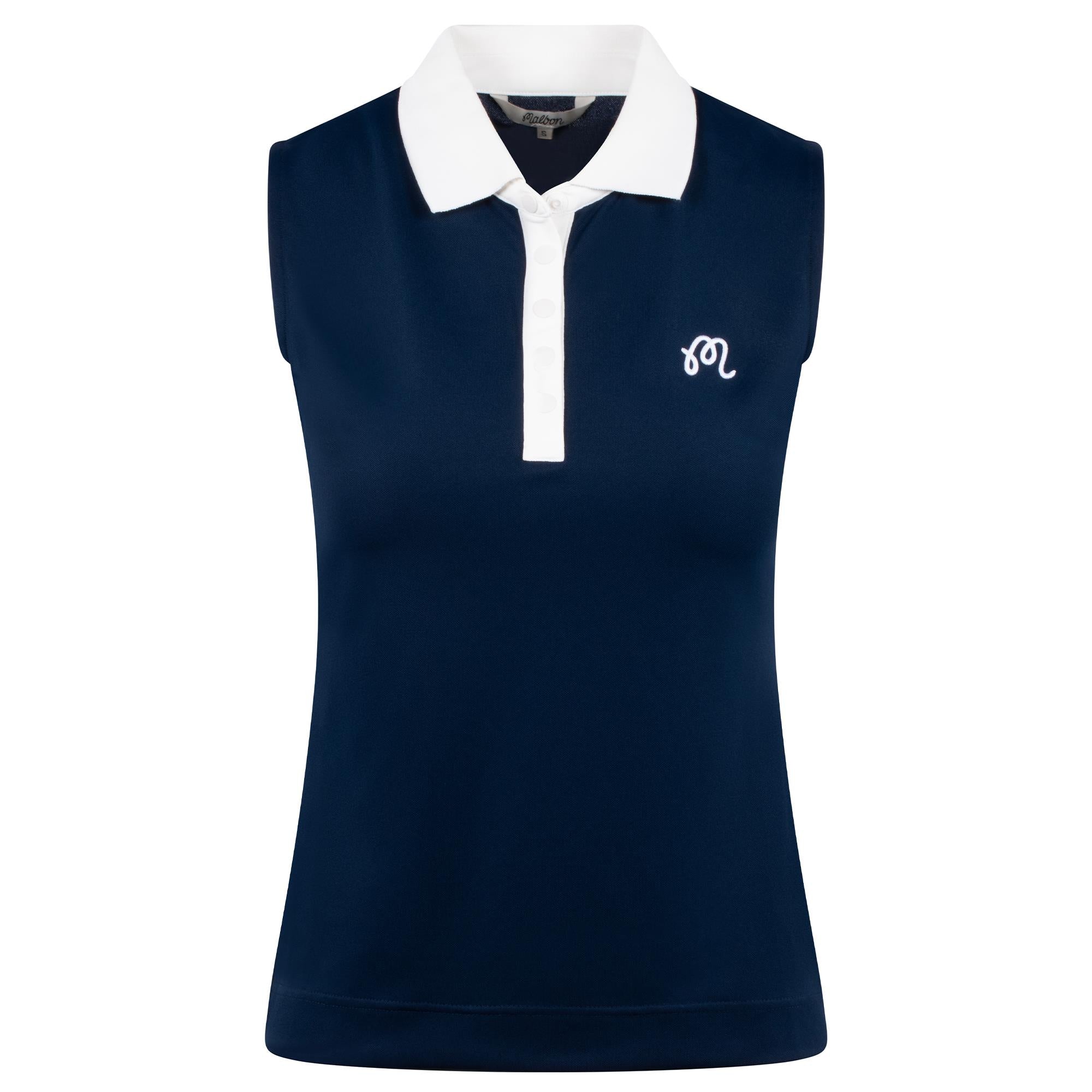 Malbon Golf Icons Claudia Ladies Sleeveless Golf Polo Shirt Navy