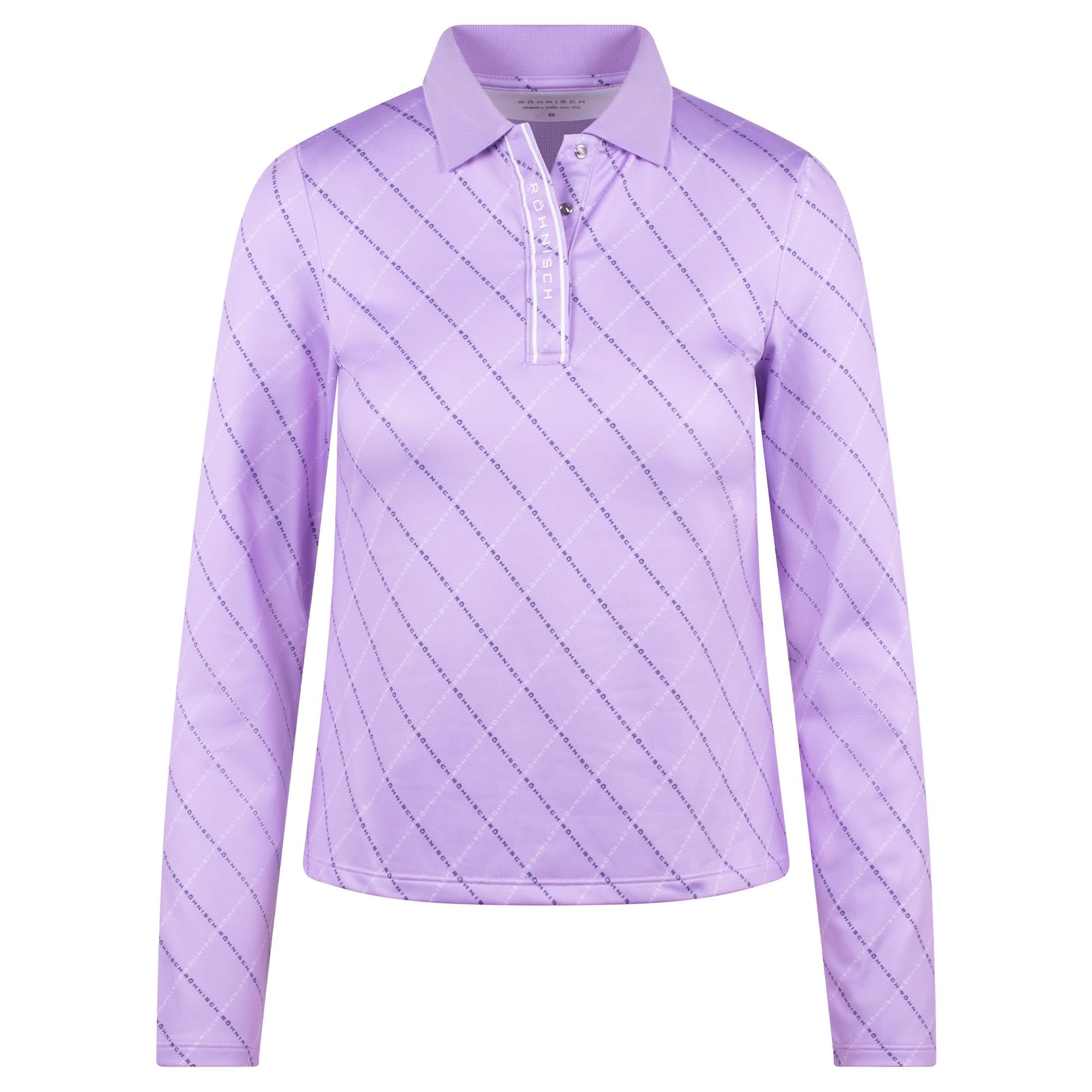 Rohnisch Warm Team Ladies Brushed Long Sleeve Golf Polo Shirt Orchid Logo Argyle