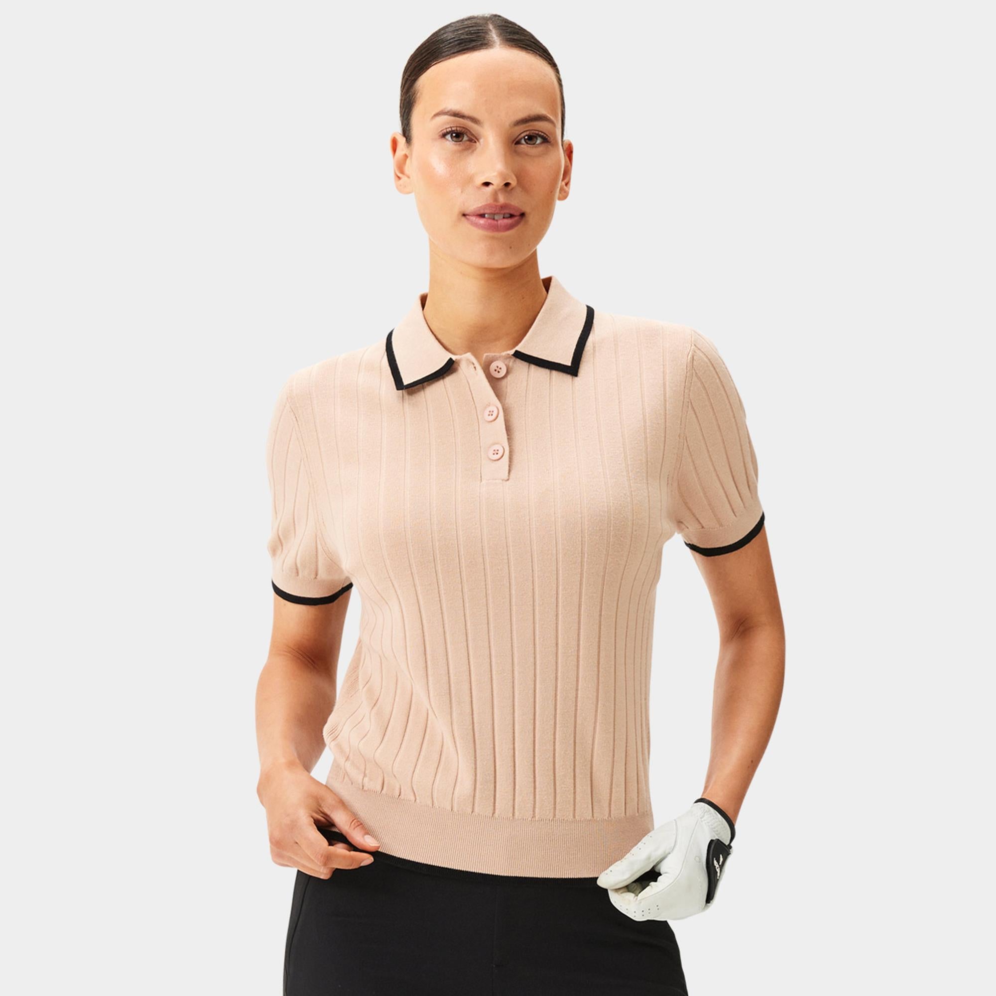 Macade Golf Skye Course Ladies Knit Golf Polo Shirt Tan