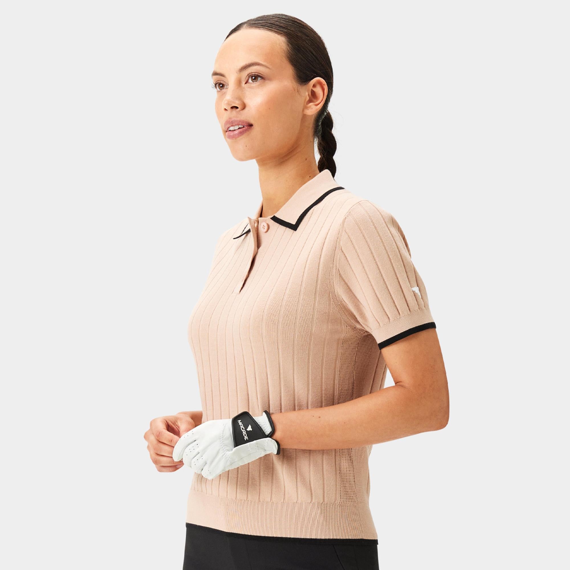 Macade Golf Skye Course Ladies Knit Golf Polo Shirt Tan