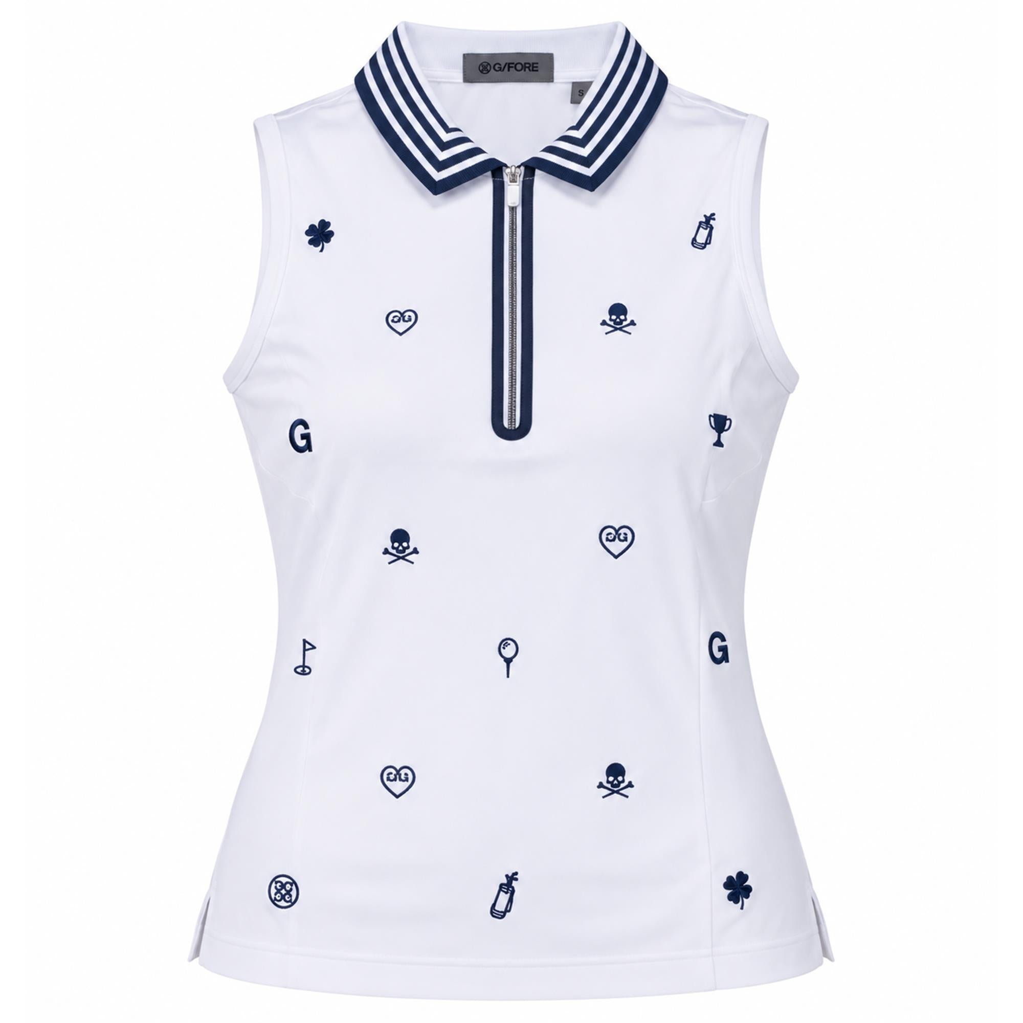 G/FORE Icon Embroidered 1/4 Zip Ladies Sleeveless Golf Polo Shirt Snow
