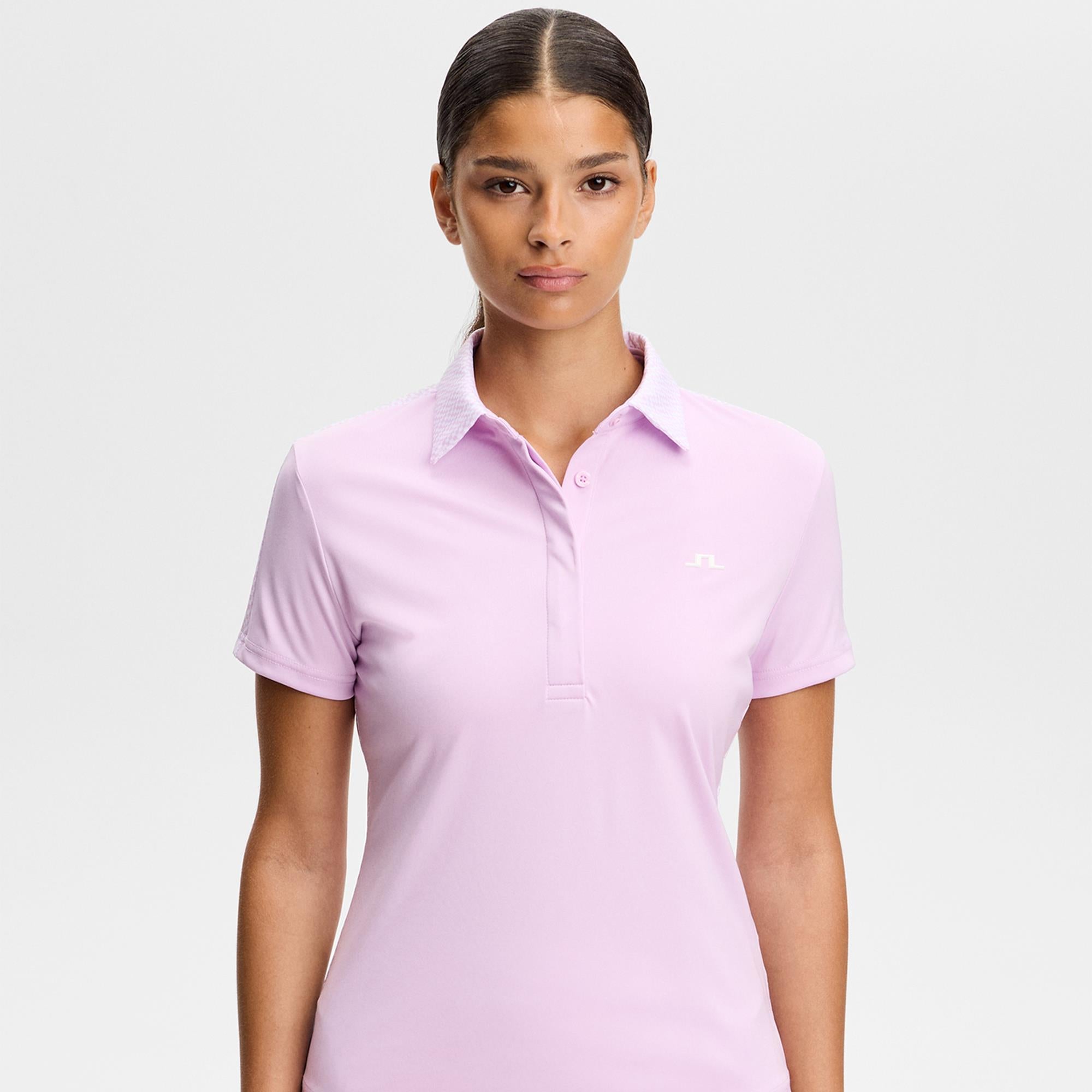 J Lindeberg Cara Print Ladies Golf Polo Shirt Orchid Bouquet