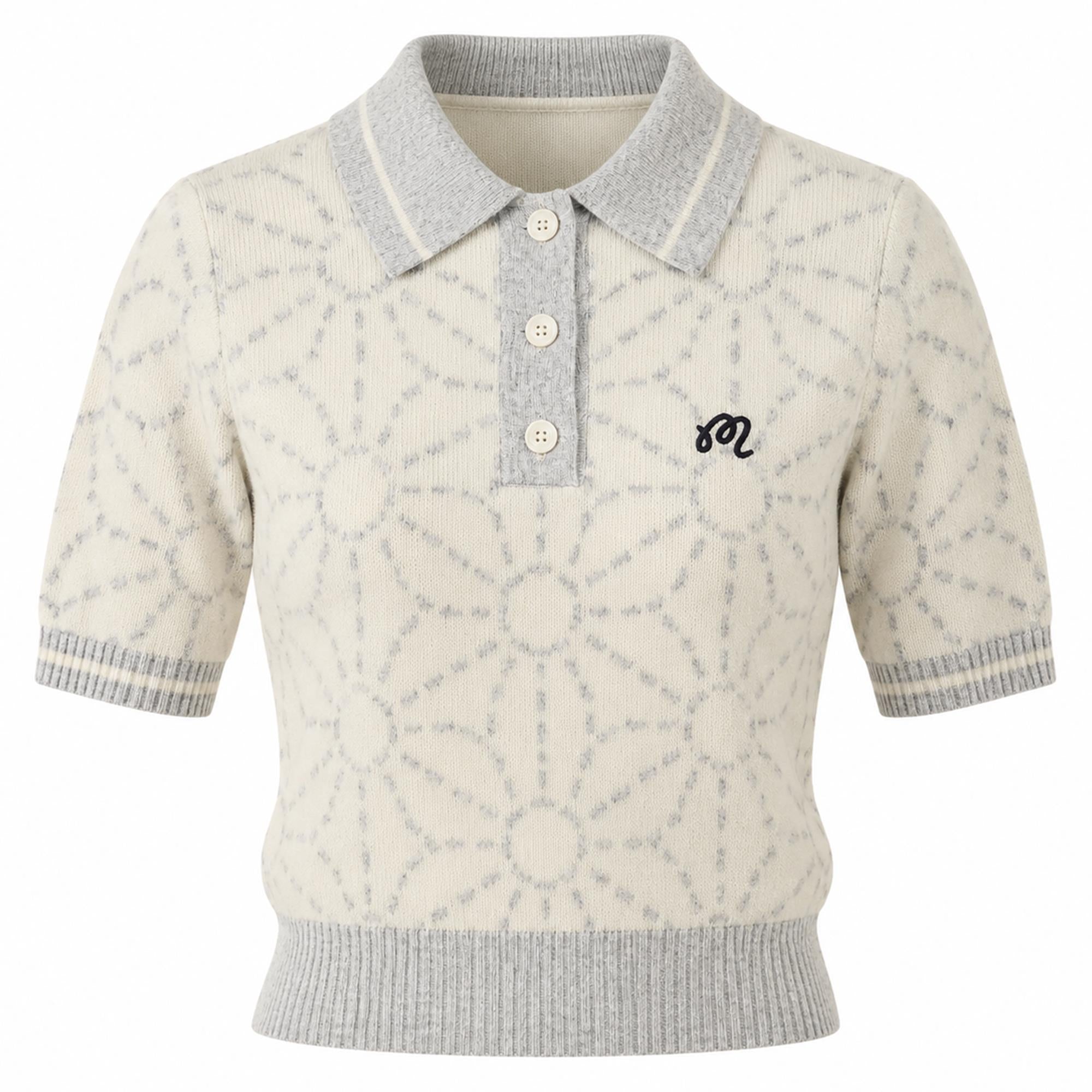 Malbon Golf Womens Mikayla Sashiko Knitted Polo Ivory