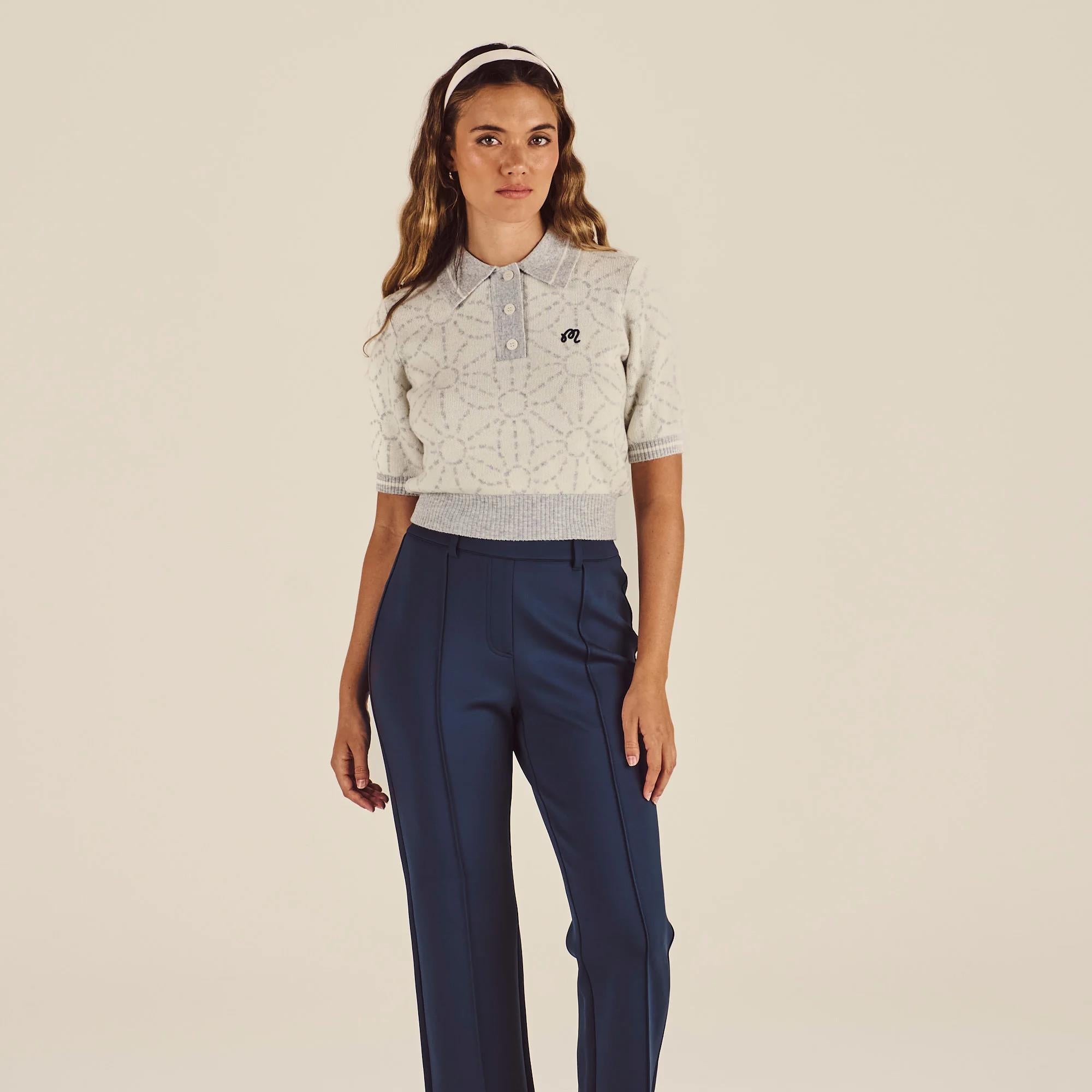 Malbon Golf Womens Mikayla Sashiko Knitted Polo Ivory