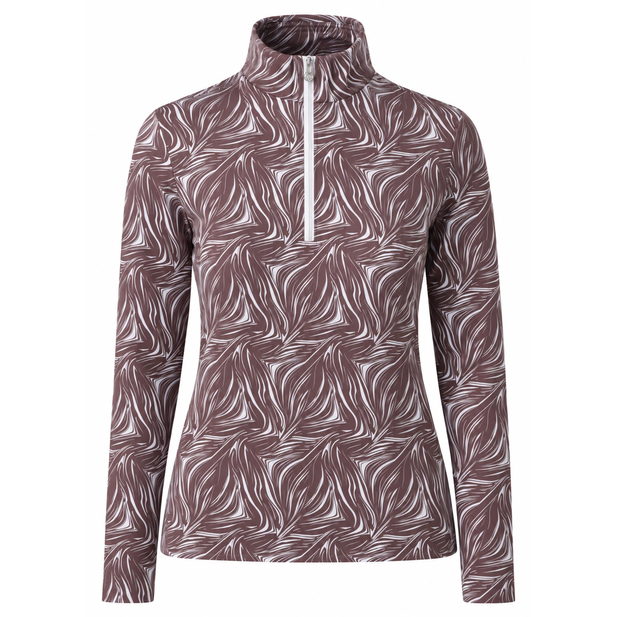 Daily Sports Print Peached Zip Neck Ladies Long Sleeve Golf Polo Shirt Zebra