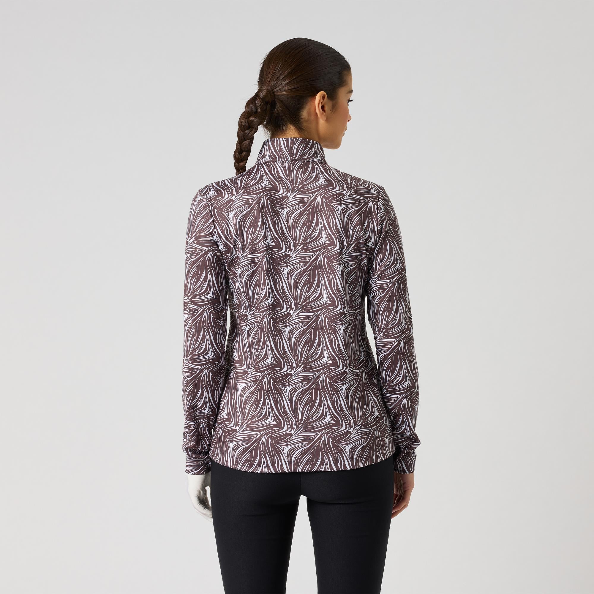 Daily Sports Print Peached Zip Neck Ladies Long Sleeve Golf Polo Shirt Zebra