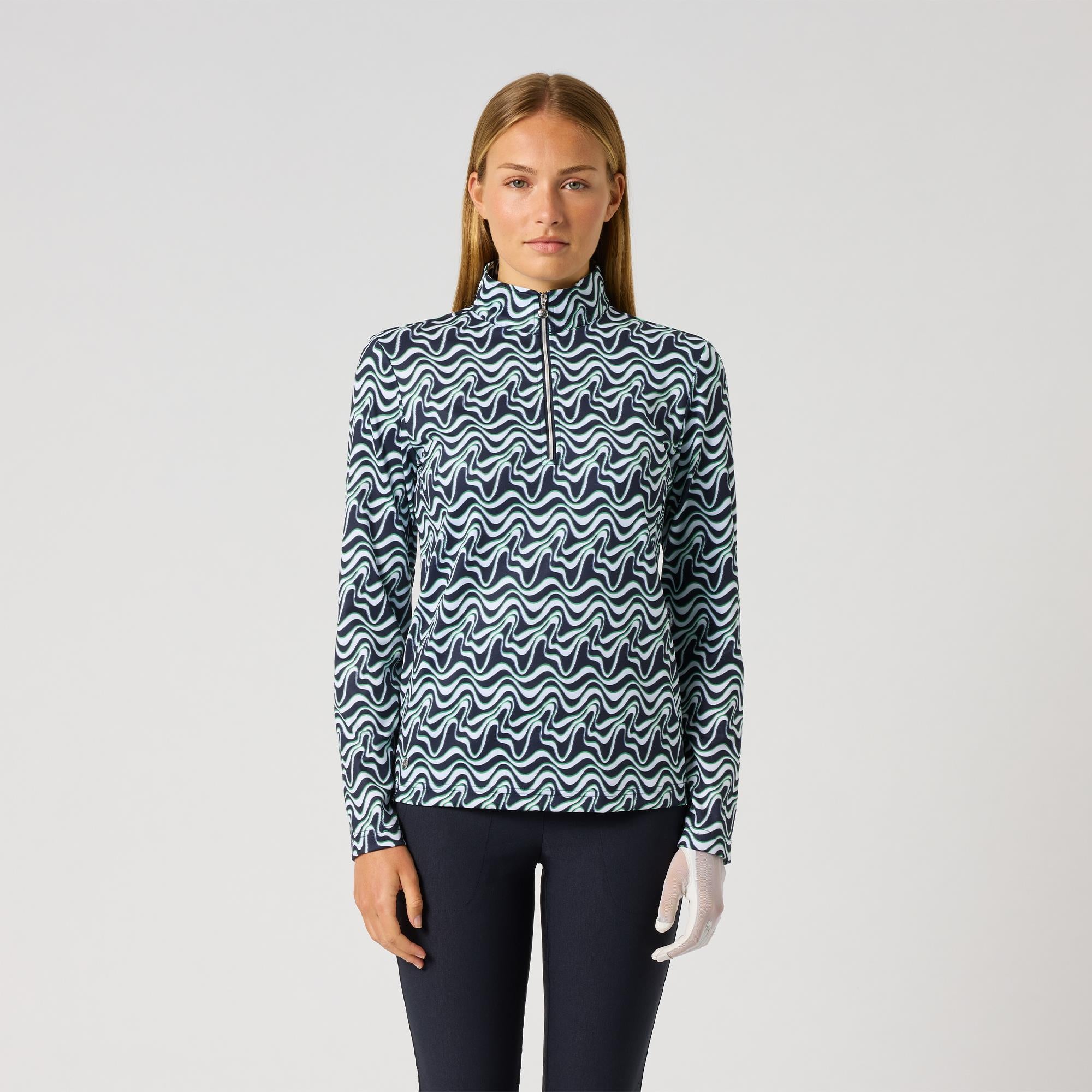 Daily Sports Print Peached Zip Neck Ladies Long Sleeve Golf Polo Shirt Flair Motion