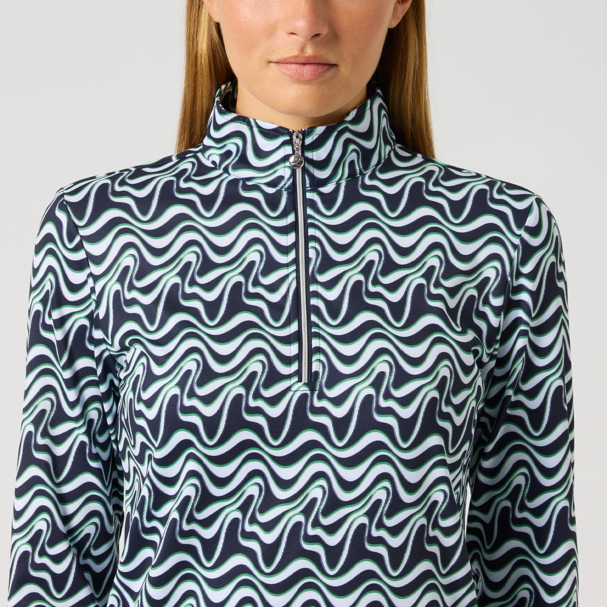 Daily Sports Print Peached Zip Neck Ladies Long Sleeve Golf Polo Shirt Flair Motion