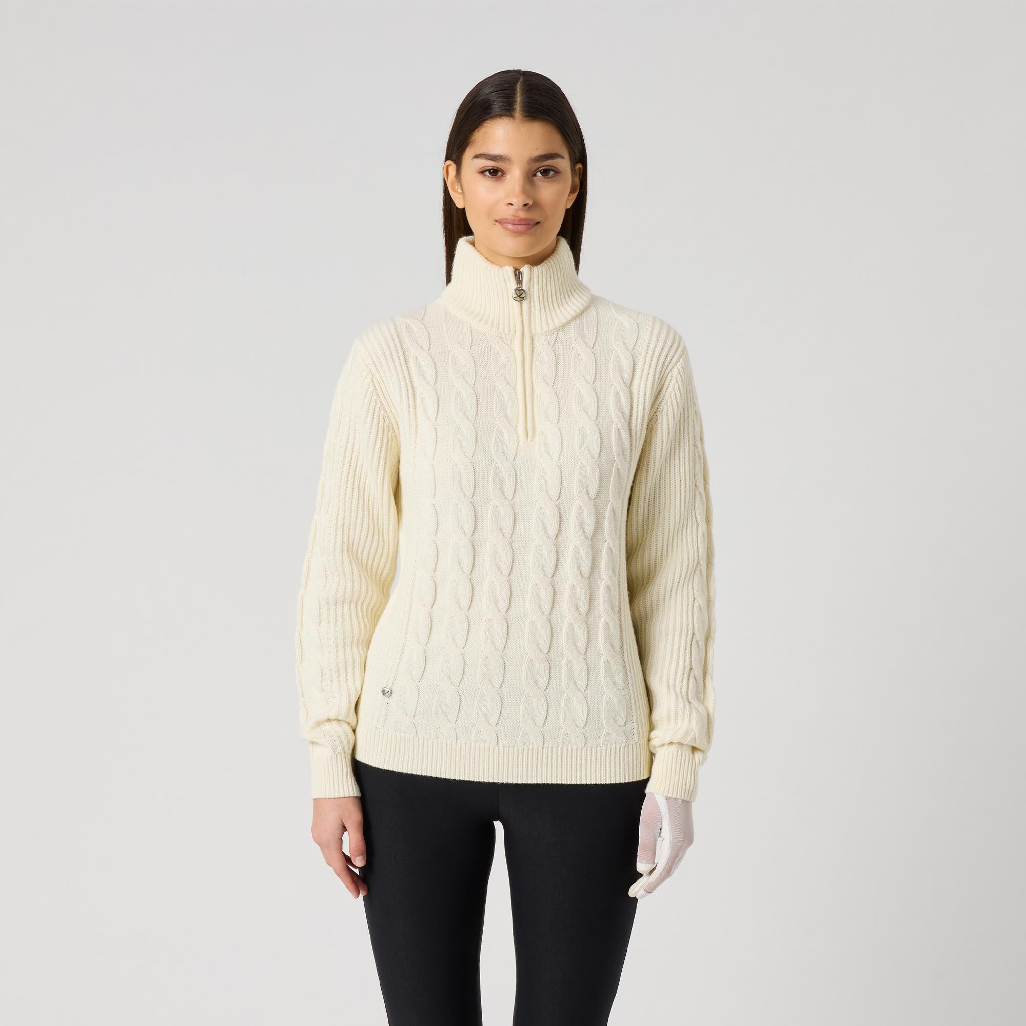 Daily Sports Cable Knit Ladies Lined Golf Pullover Ivory