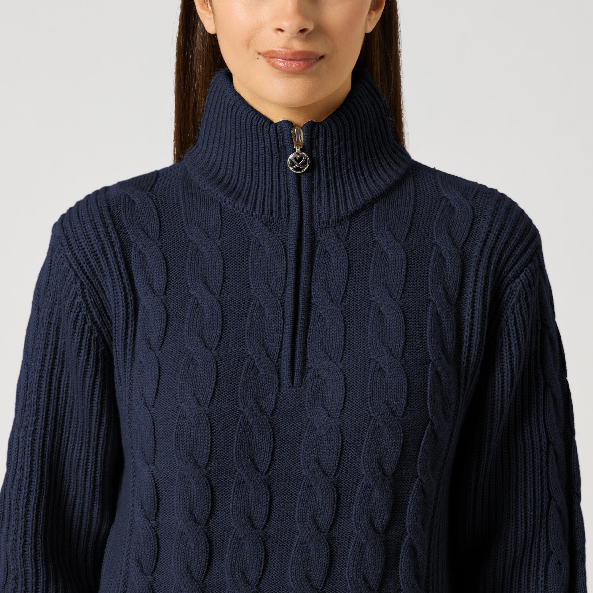 Daily Sports Cable Knit Ladies Lined Golf Pullover Navy