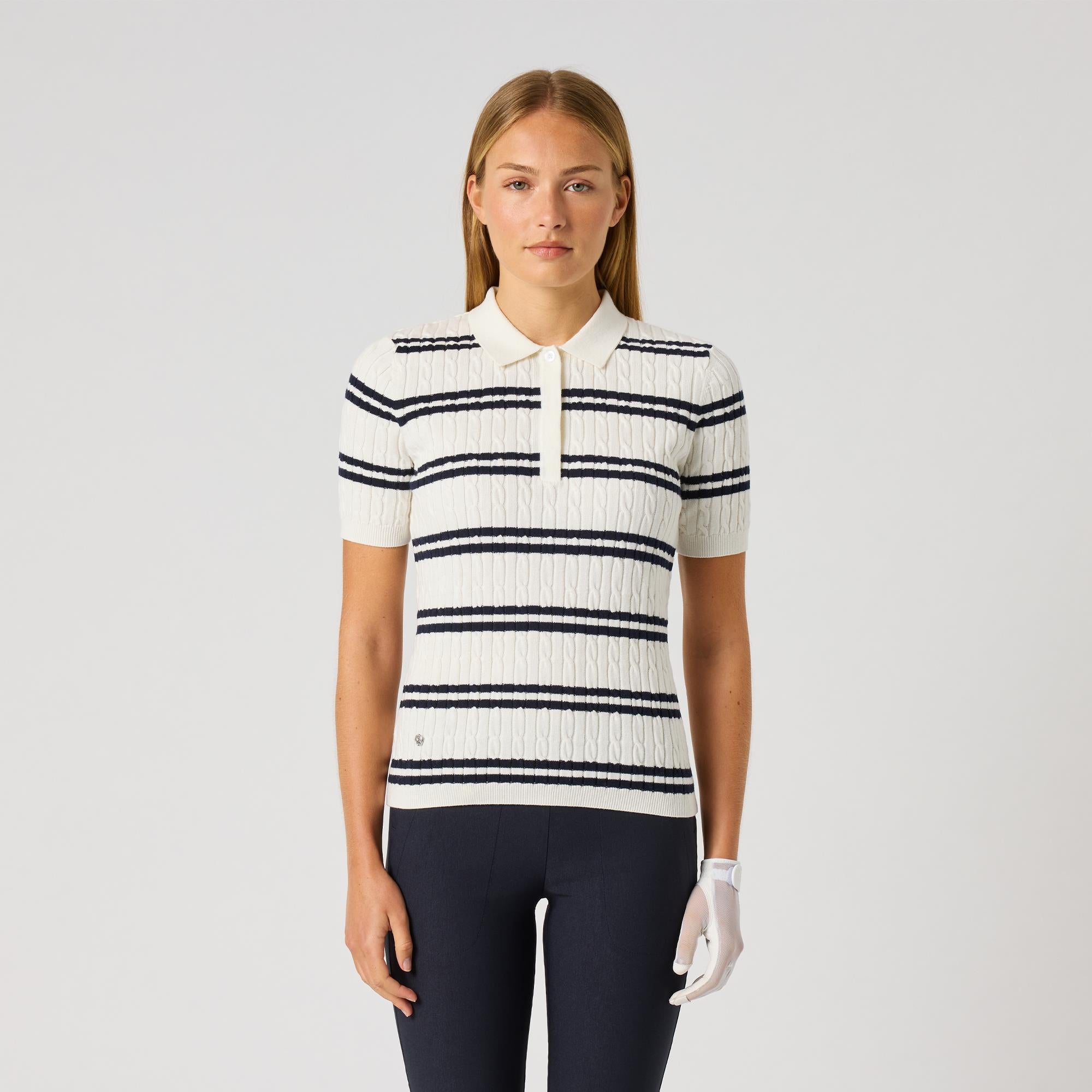 Daily Sports Stripe Madelene 1/2 Sleeve Ladies Golf Polo Shirt White
