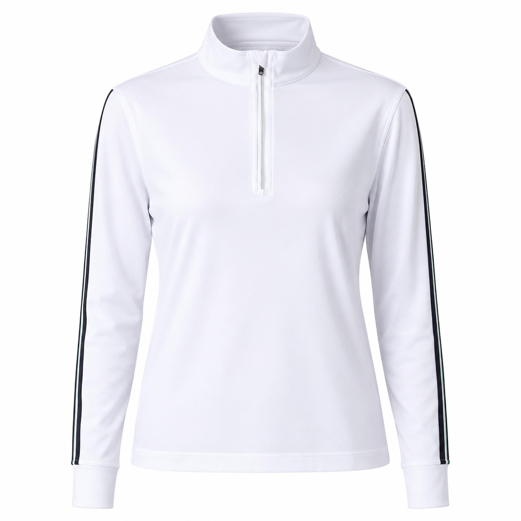 Daily Sports Peached Zip Neck Ladies Long Sleeve Golf Polo Shirt White
