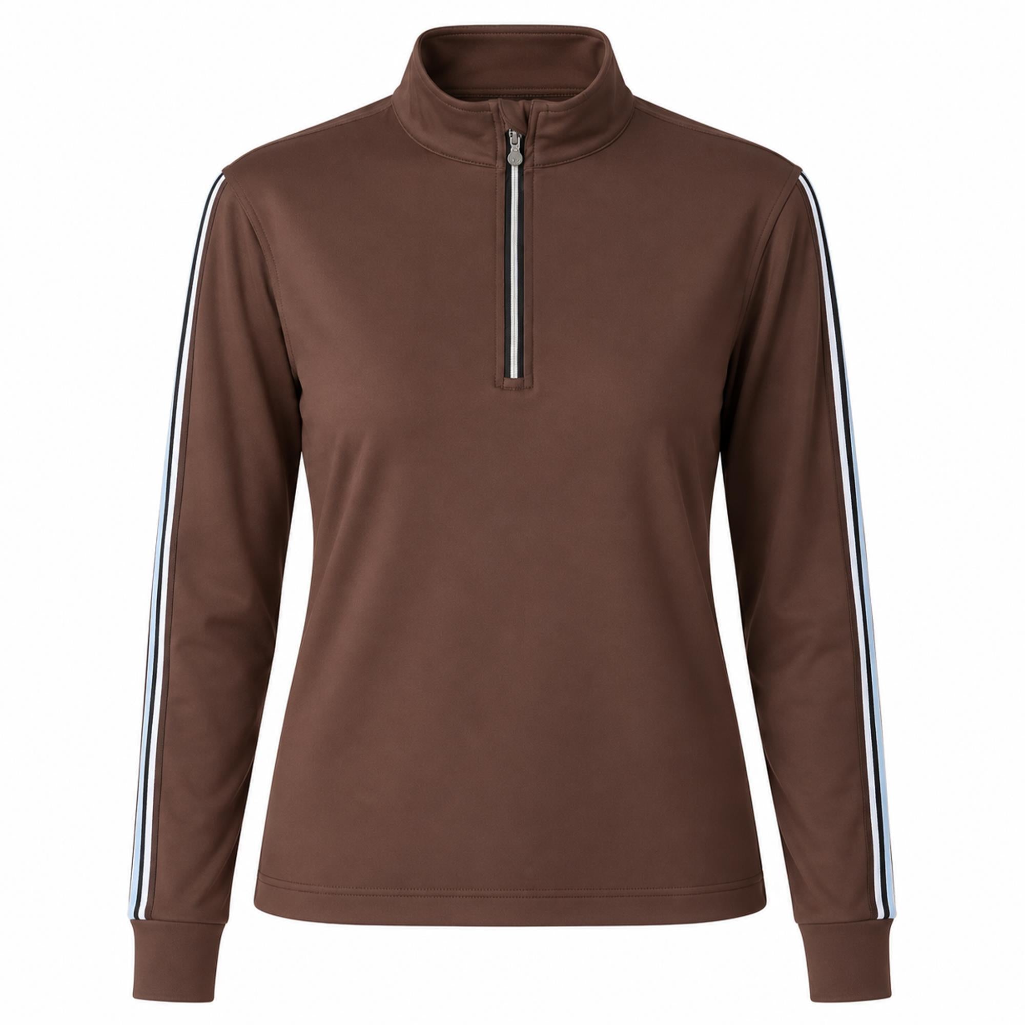 Daily Sports Peached Zip Neck Ladies Long Sleeve Golf Polo Shirt Brownie