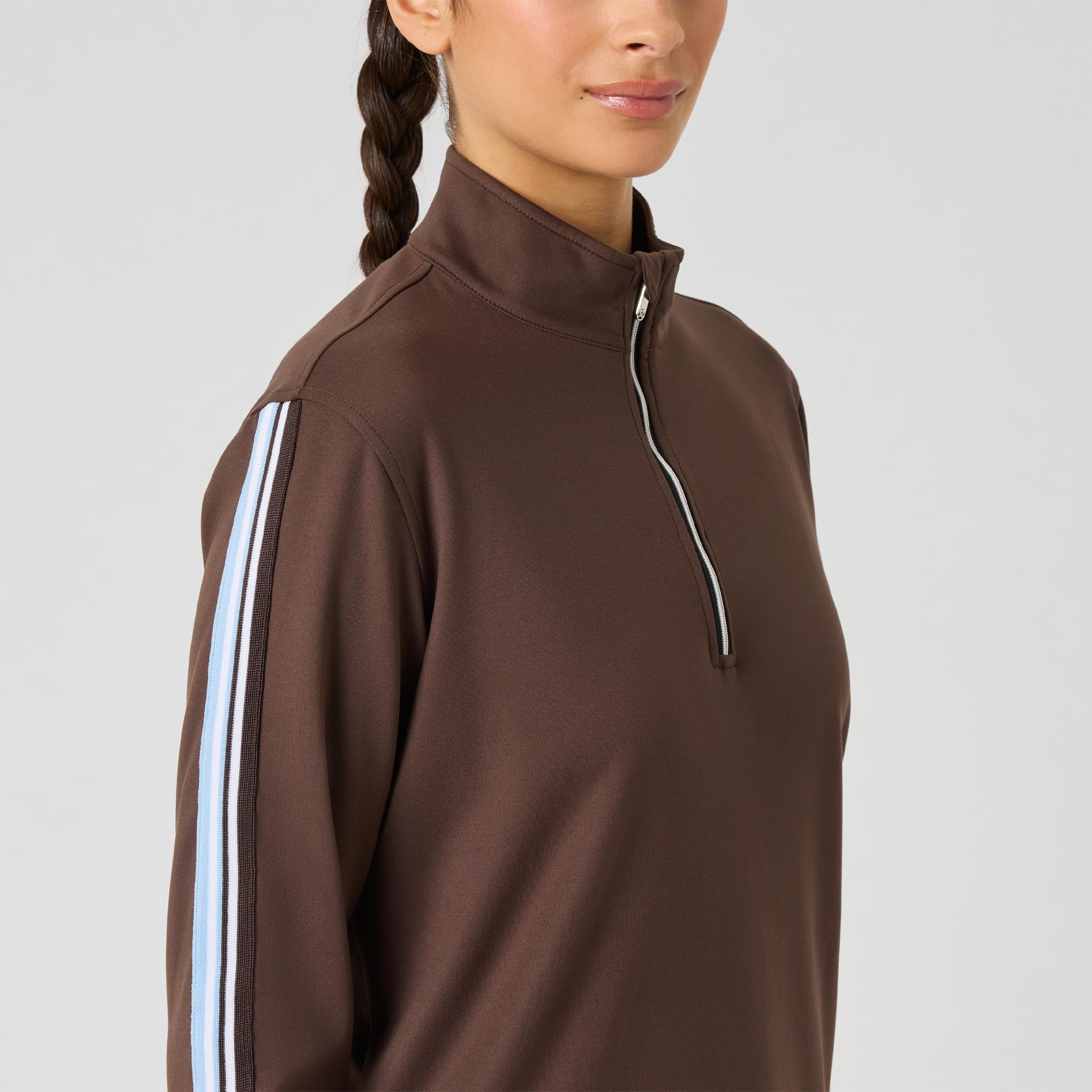 Daily Sports Peached Zip Neck Ladies Long Sleeve Golf Polo Shirt Brownie