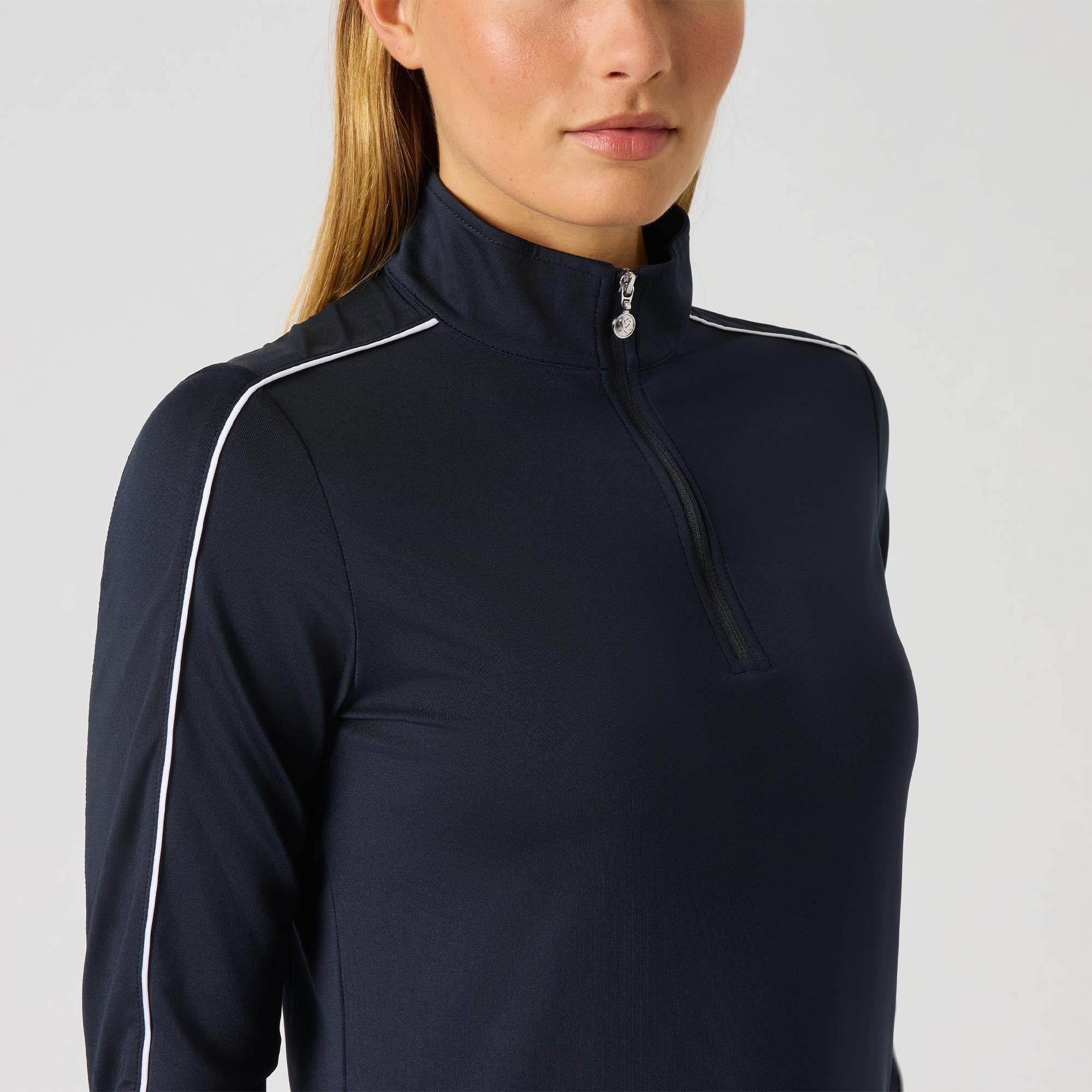 Daily Sports Piping Ladies Long Sleeve Polo Shirt Navy
