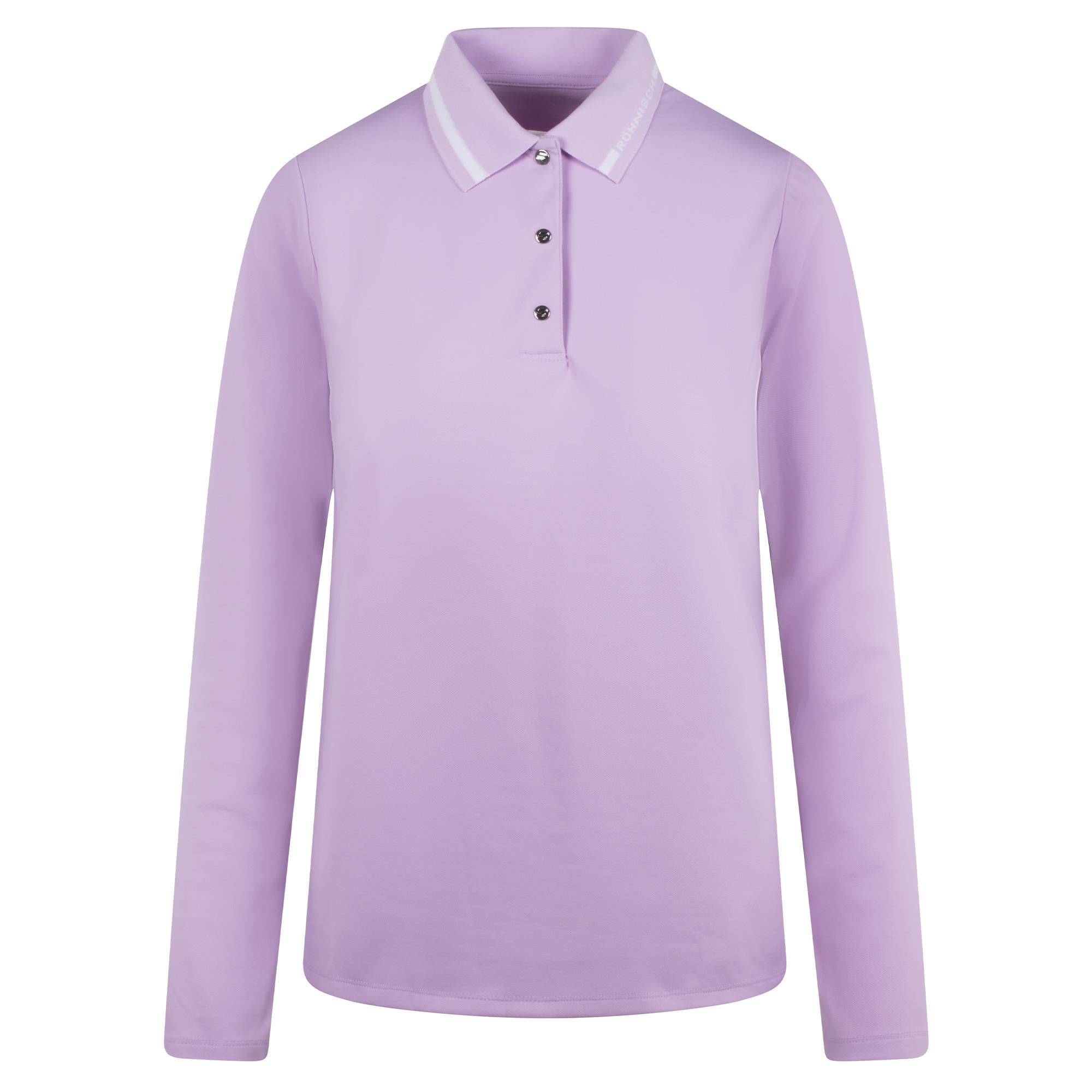 Rohnisch Warm Up Ladies Brushed Long Sleeve Golf Polo Shirt Orchid Bloom