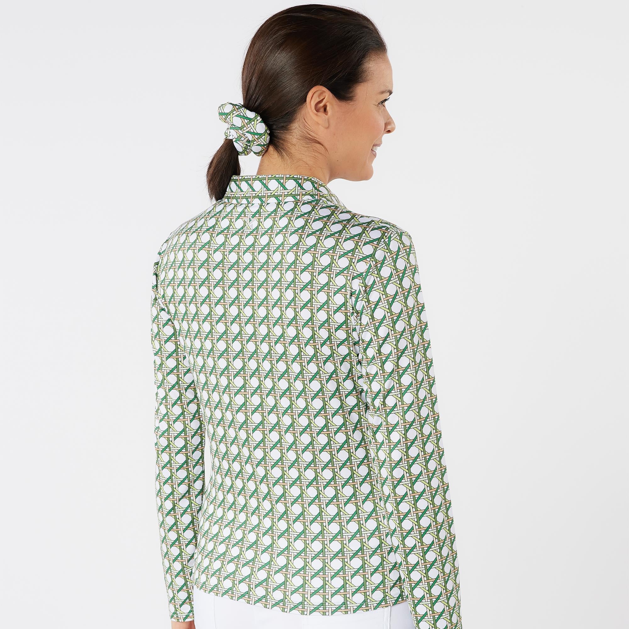 Swing Out Sister Grace Pattern Long Sleeve Ladies Golf Polo Shirt Noughty Green