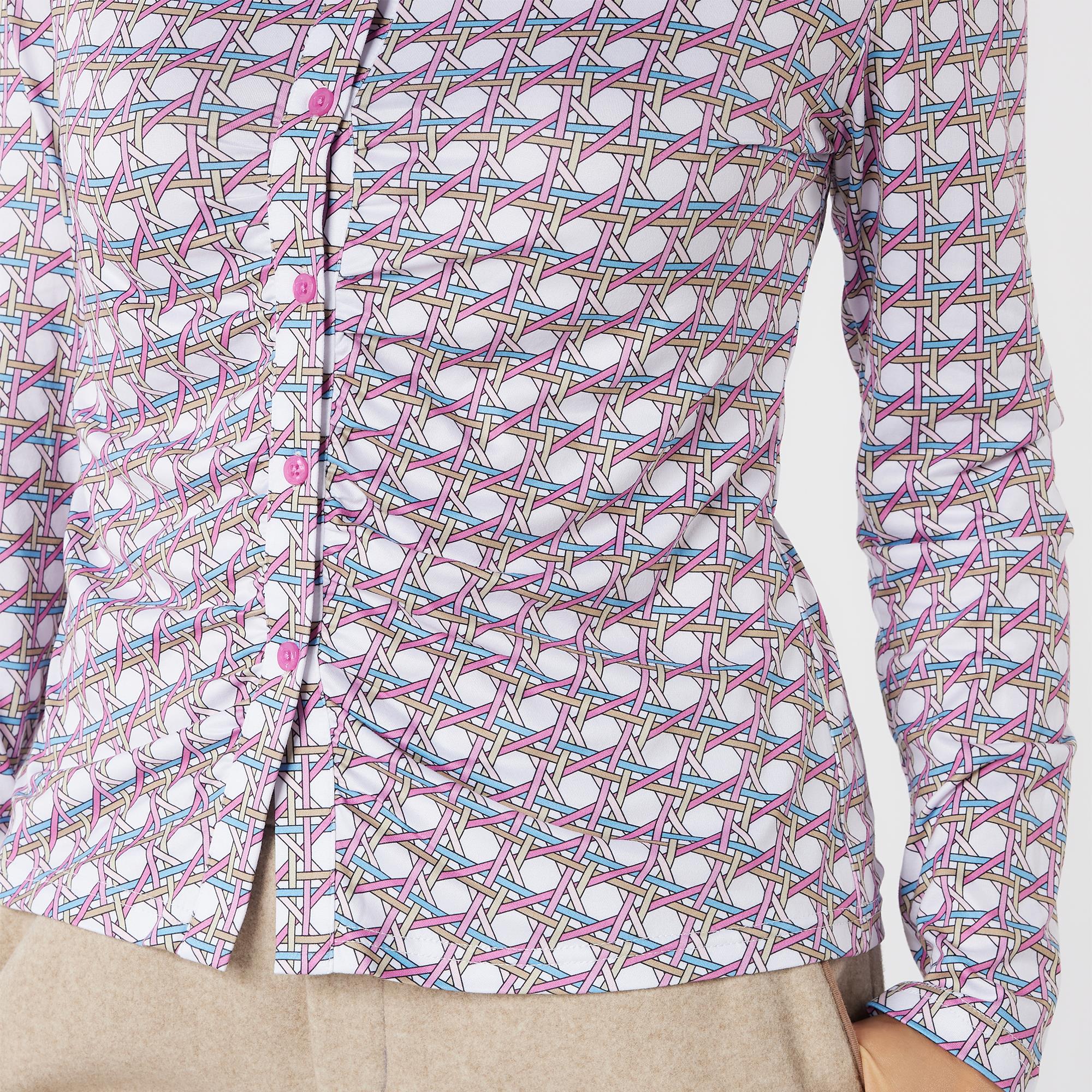 Swing Out Sister Grace Pattern Long Sleeve Ladies Golf Polo Shirt Noughty Pink