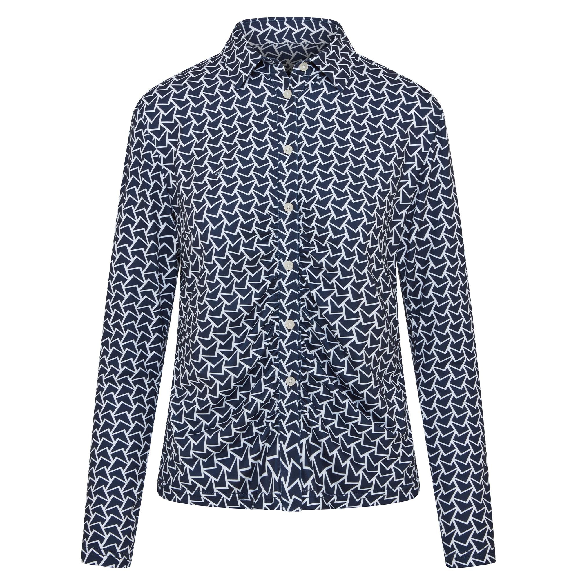 Swing Out Sister Philomena Pattern Long Sleeve Ladies Golf Polo Shirt Megabyte Navy